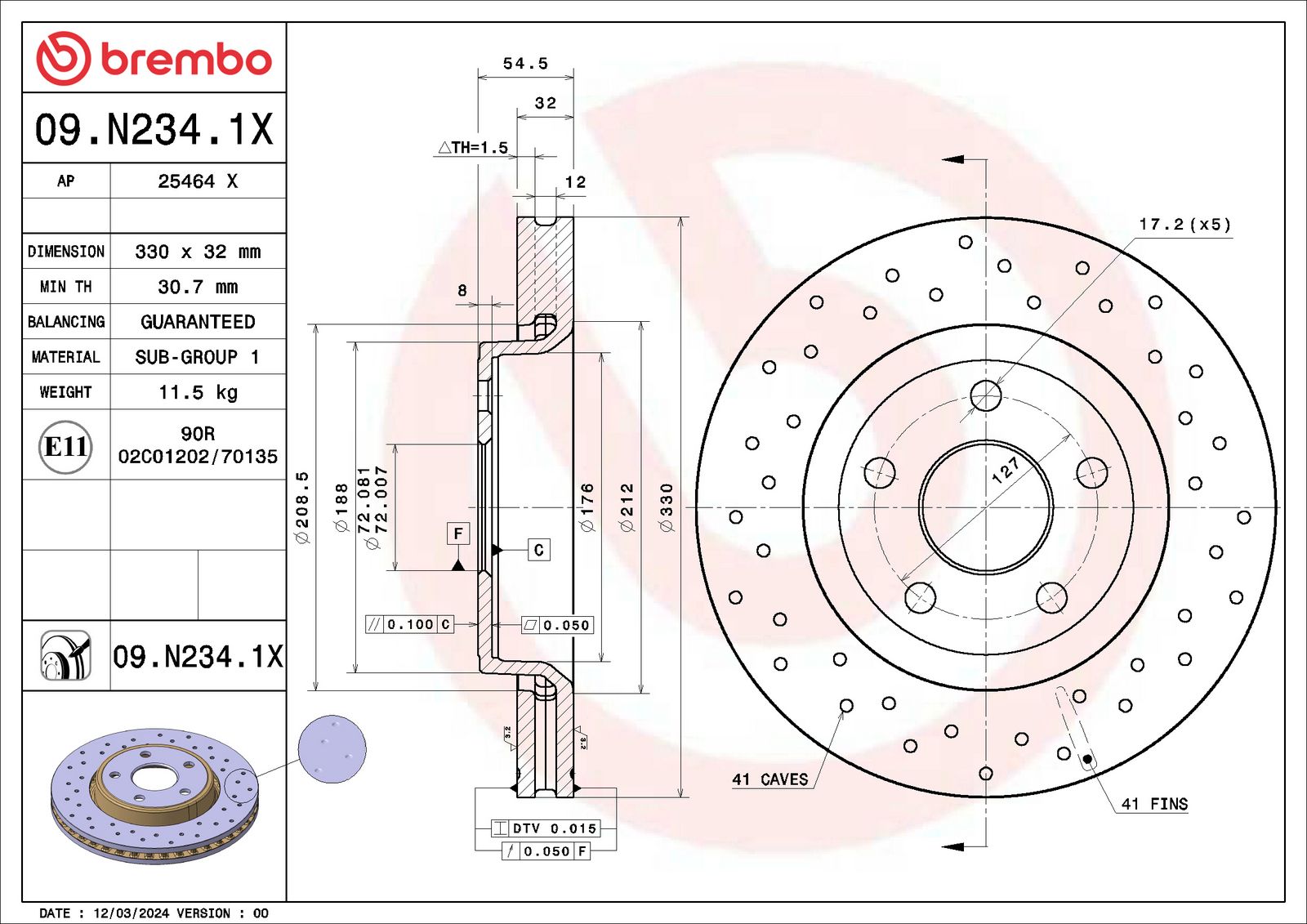 XTRA Drilled Front Disc Brake Rotor - 09.N234.1X_01