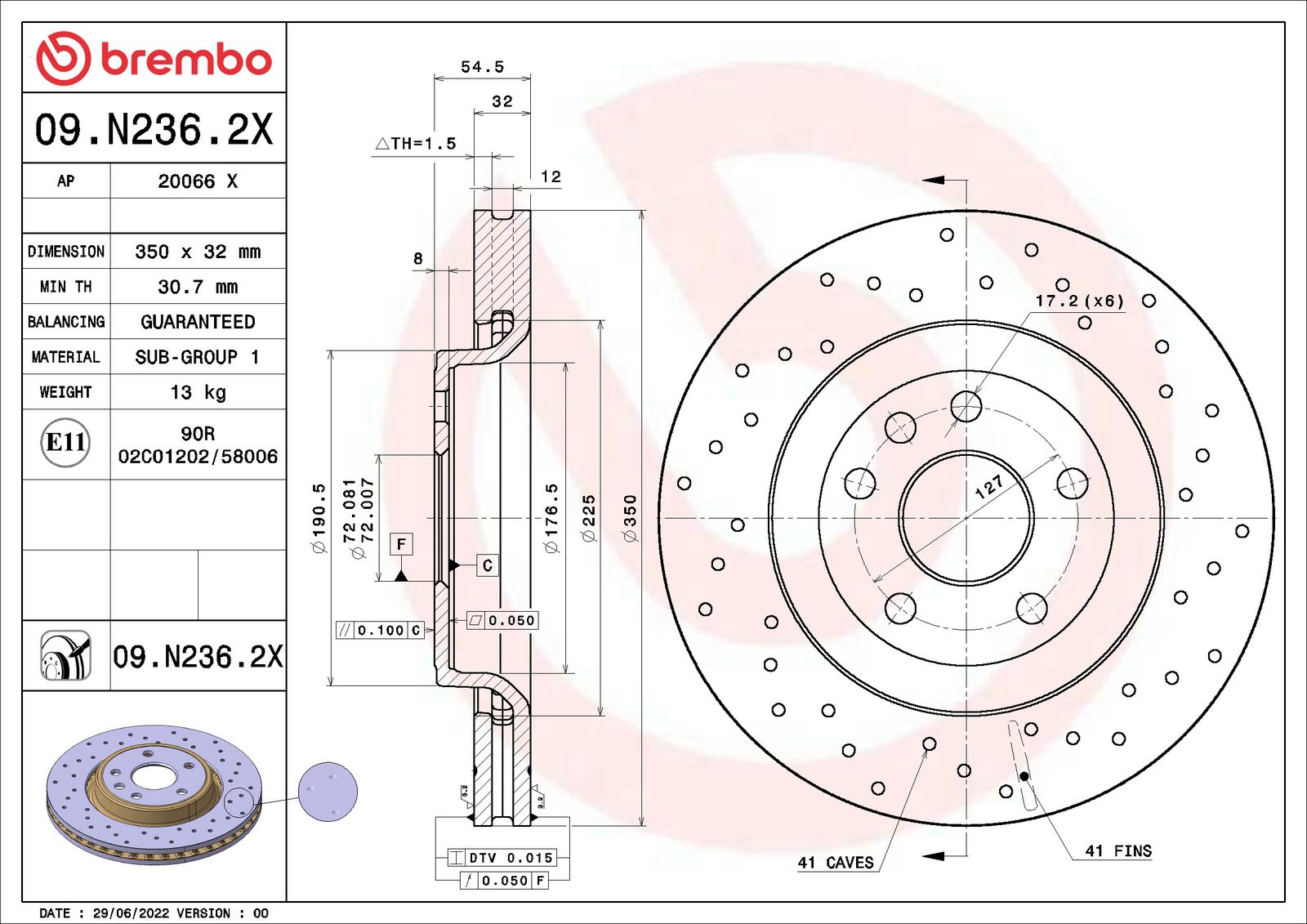 XTRA Drilled Front Disc Brake Rotor - 09.N236.2X_01
