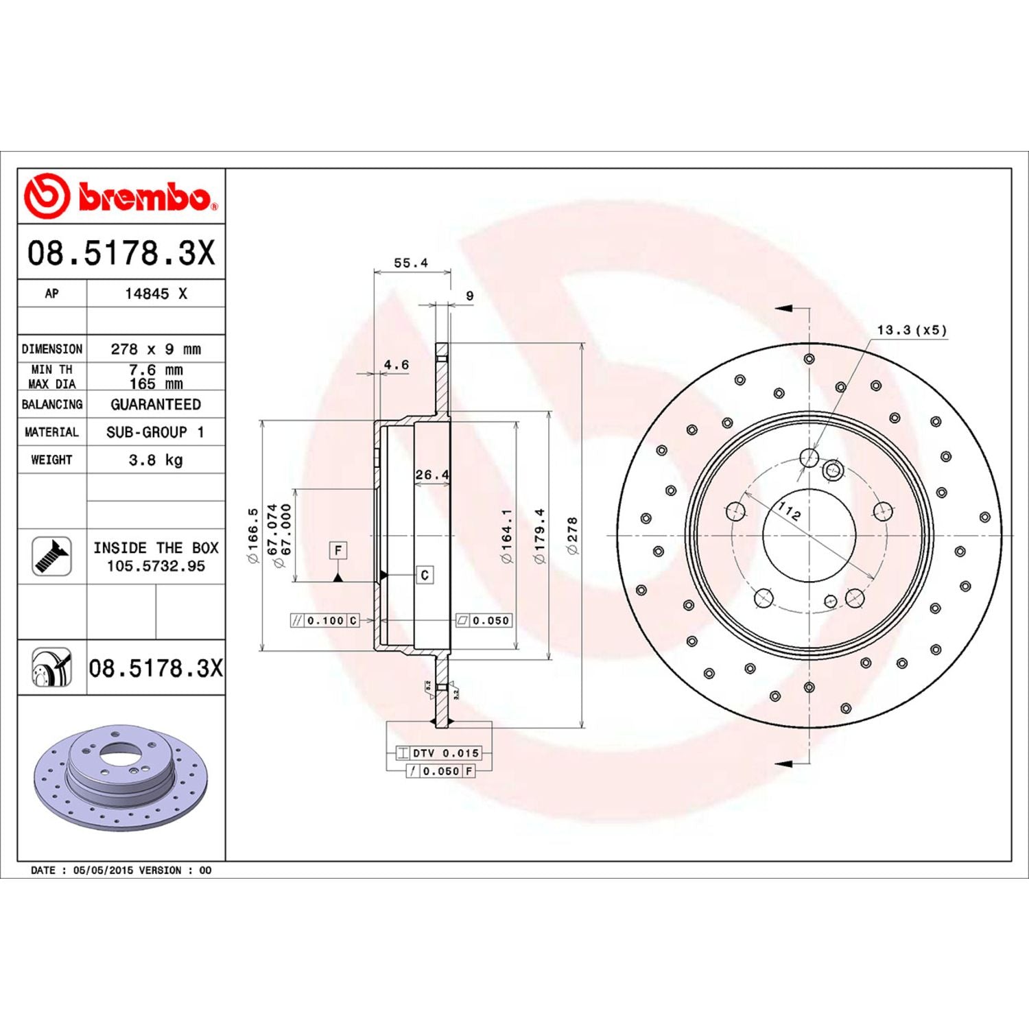 XTRA Drilled Rear Disc Brake Rotor - 08.5178.3X_06