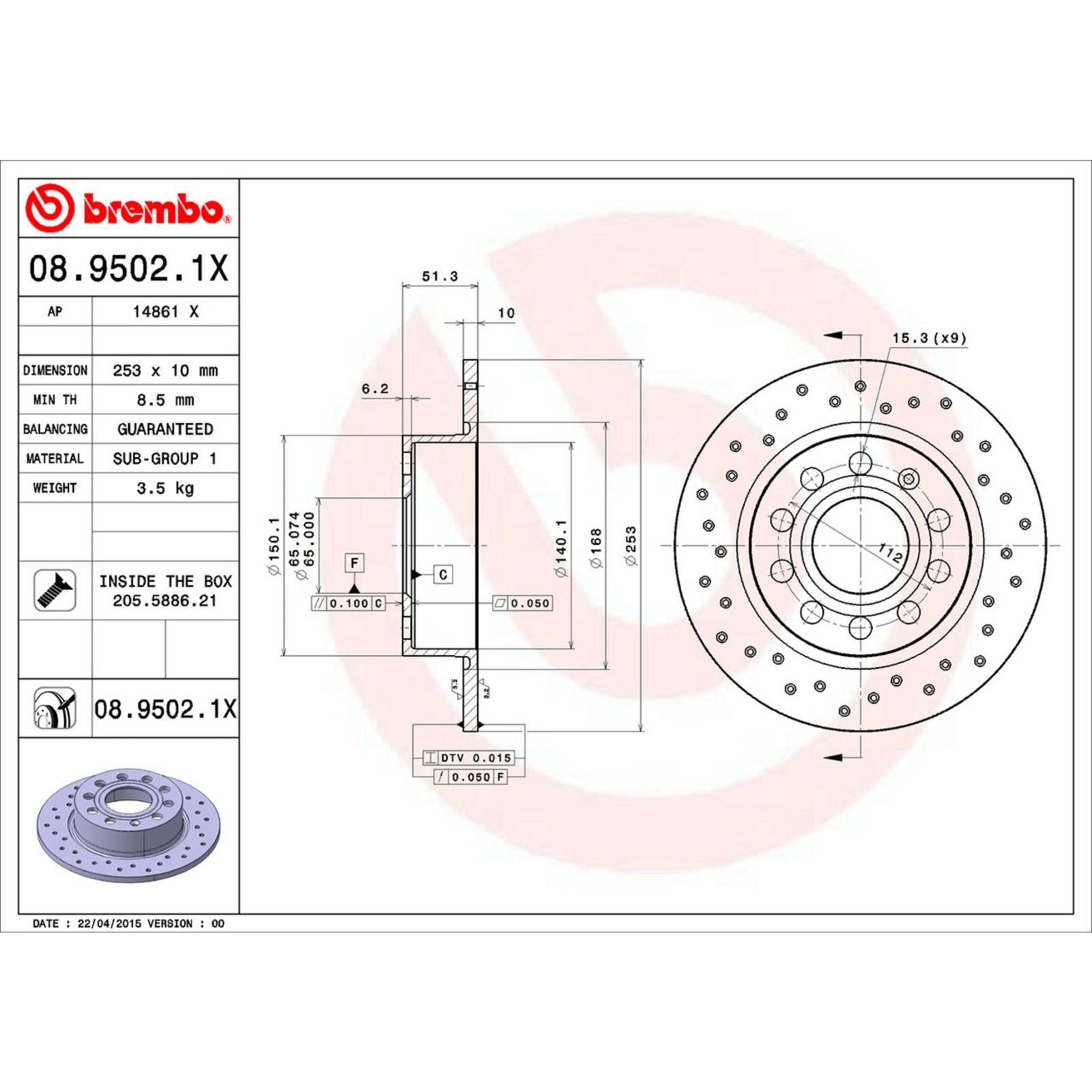 XTRA Drilled Rear Disc Brake Rotor - 08.9502.1X_07
