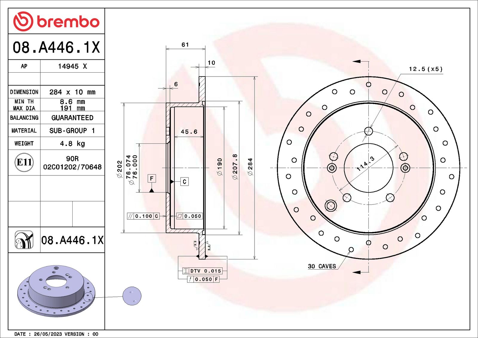 XTRA Drilled Rear Disc Brake Rotor - 08.A446.1X_01