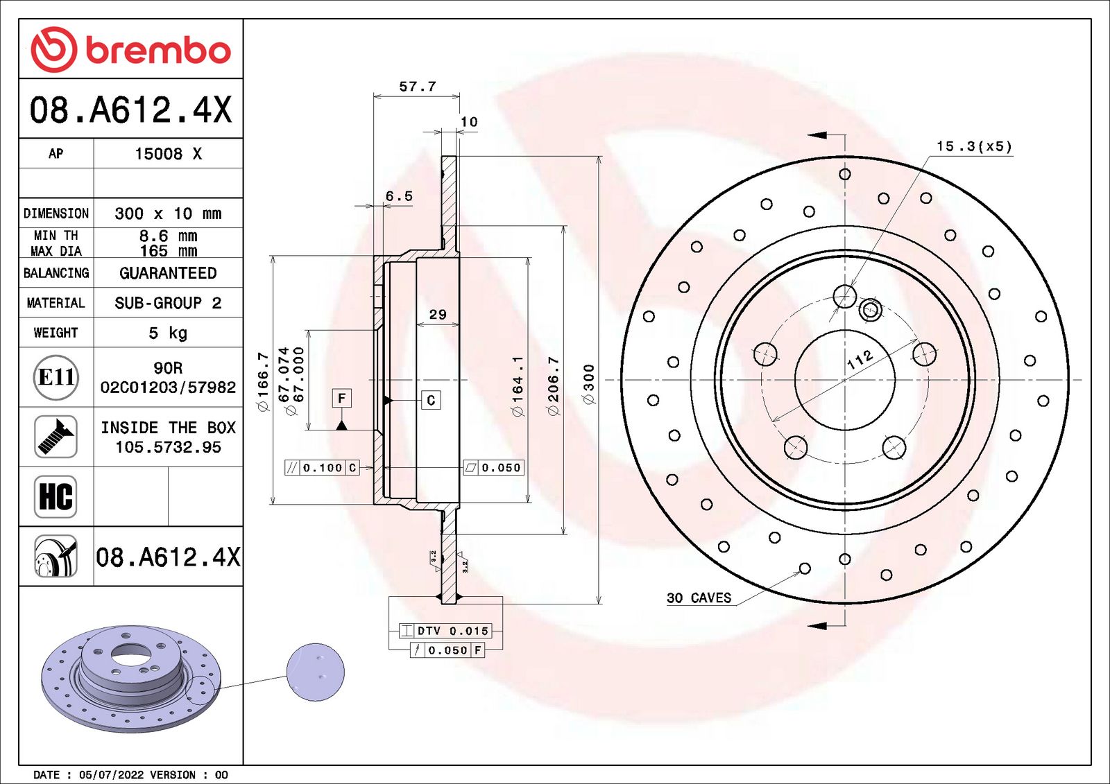 XTRA Drilled Rear Disc Brake Rotor - 08.A612.4X_01