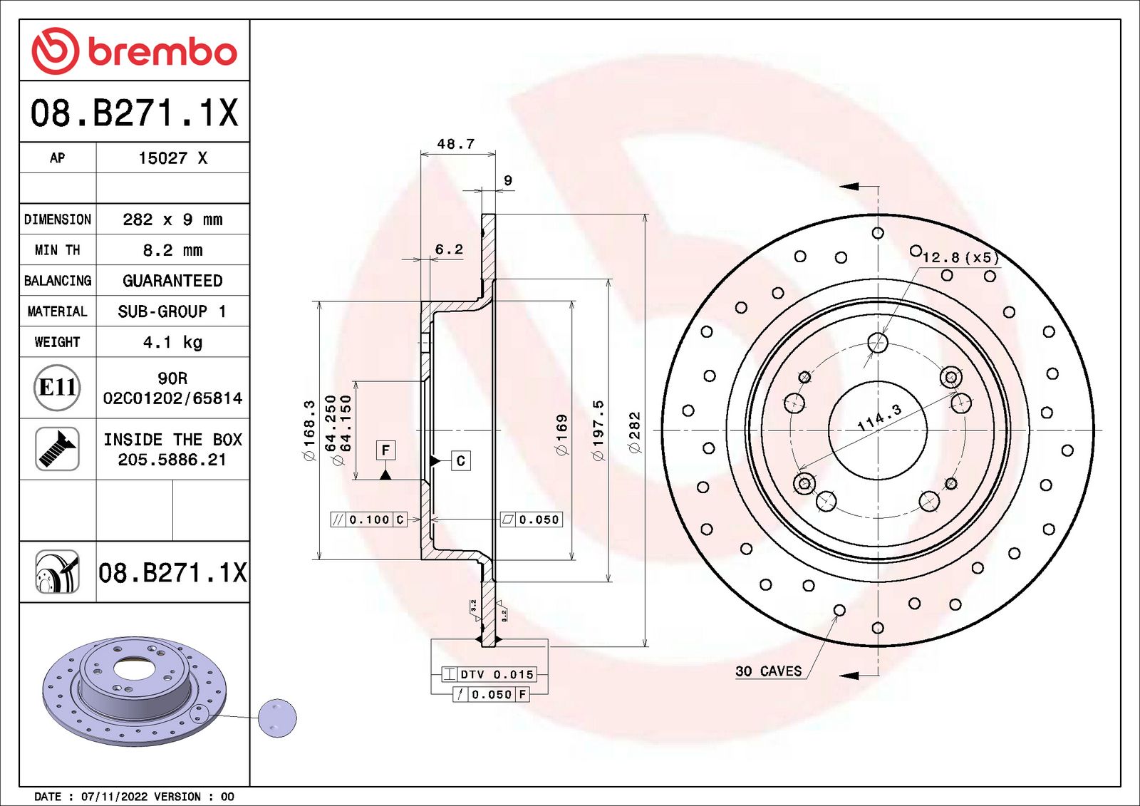 XTRA Drilled Rear Disc Brake Rotor - 08.B271.1X_01