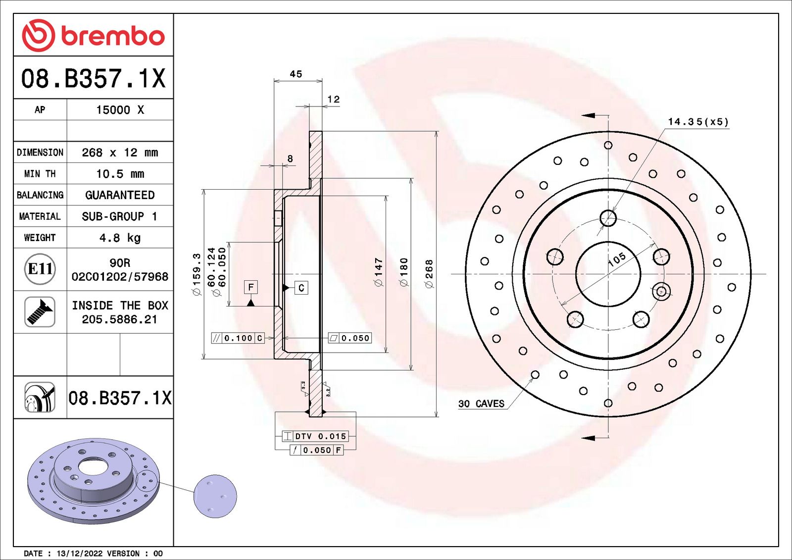 XTRA Drilled Rear Disc Brake Rotor - 08.B357.1X_01
