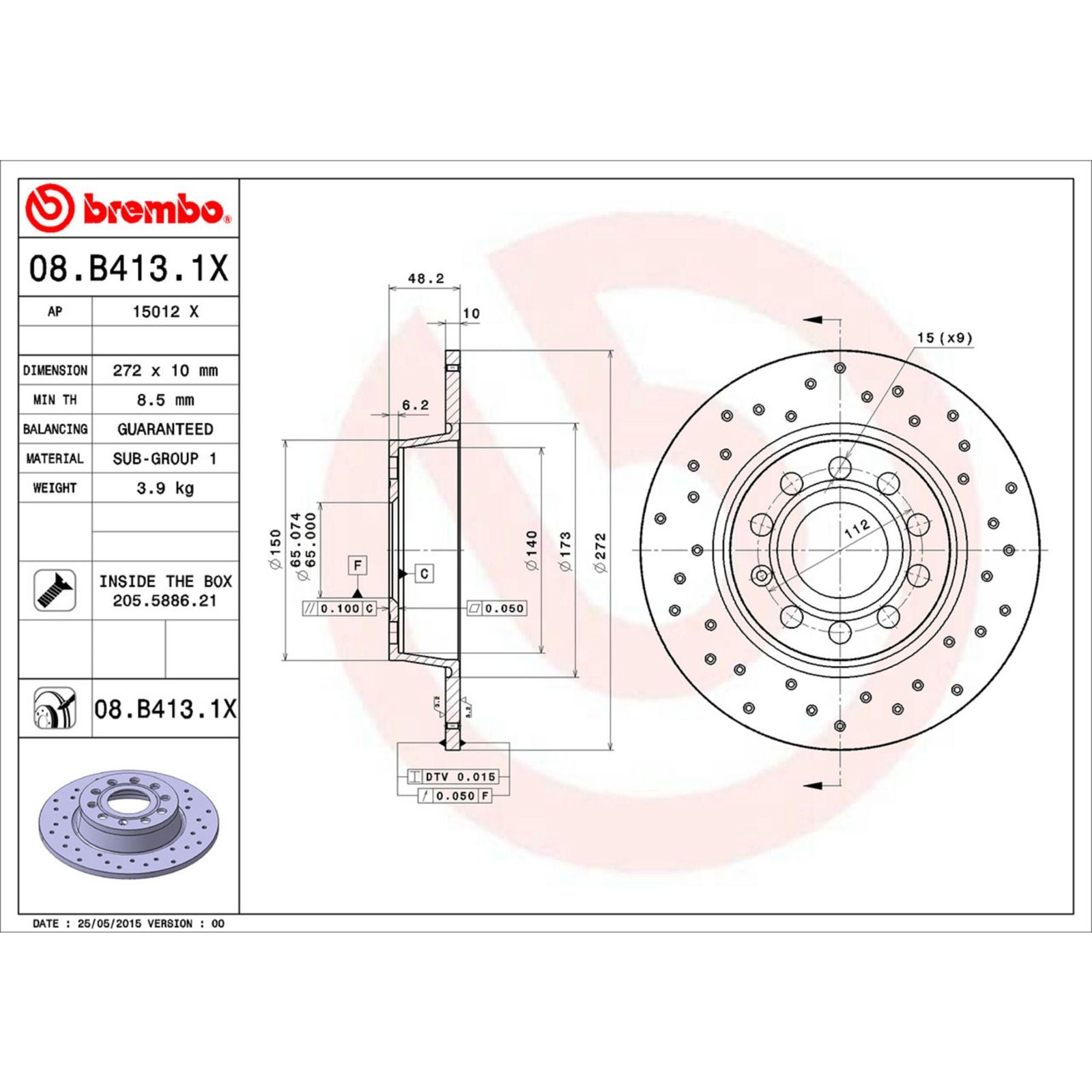 XTRA Drilled Rear Disc Brake Rotor - 08.B413.1X_06