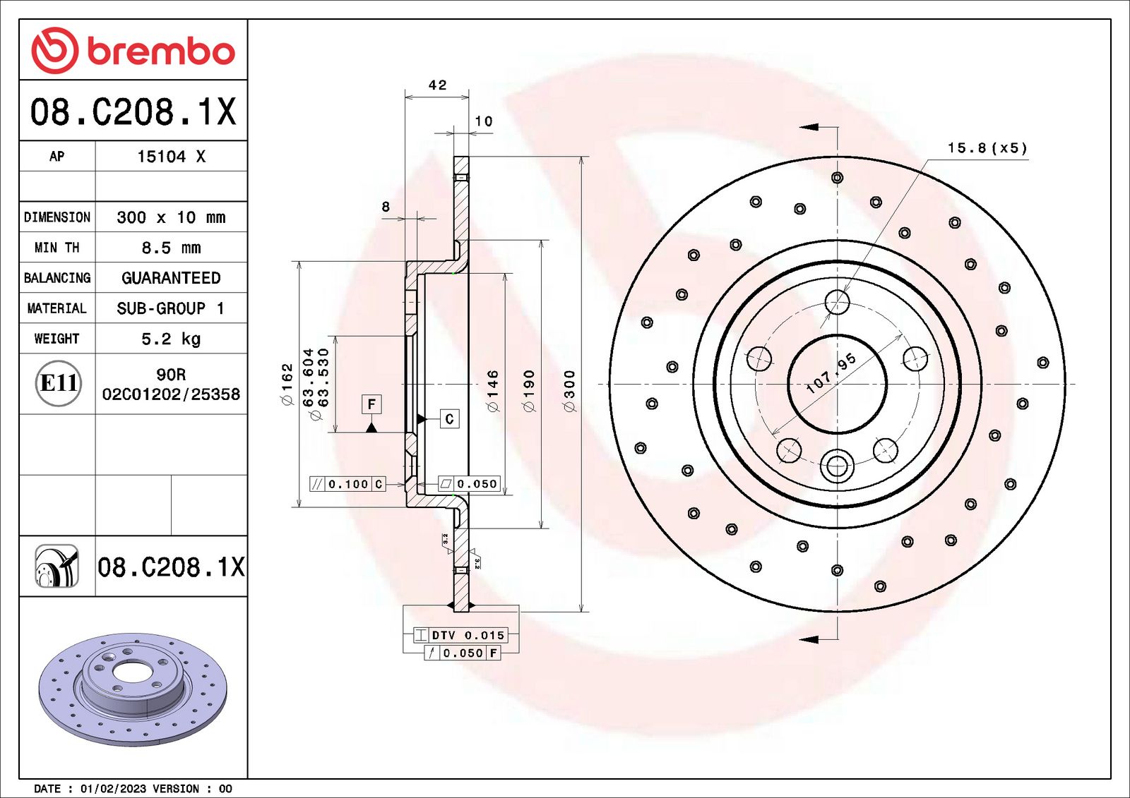 XTRA Drilled Rear Disc Brake Rotor - 08.C208.1X_01