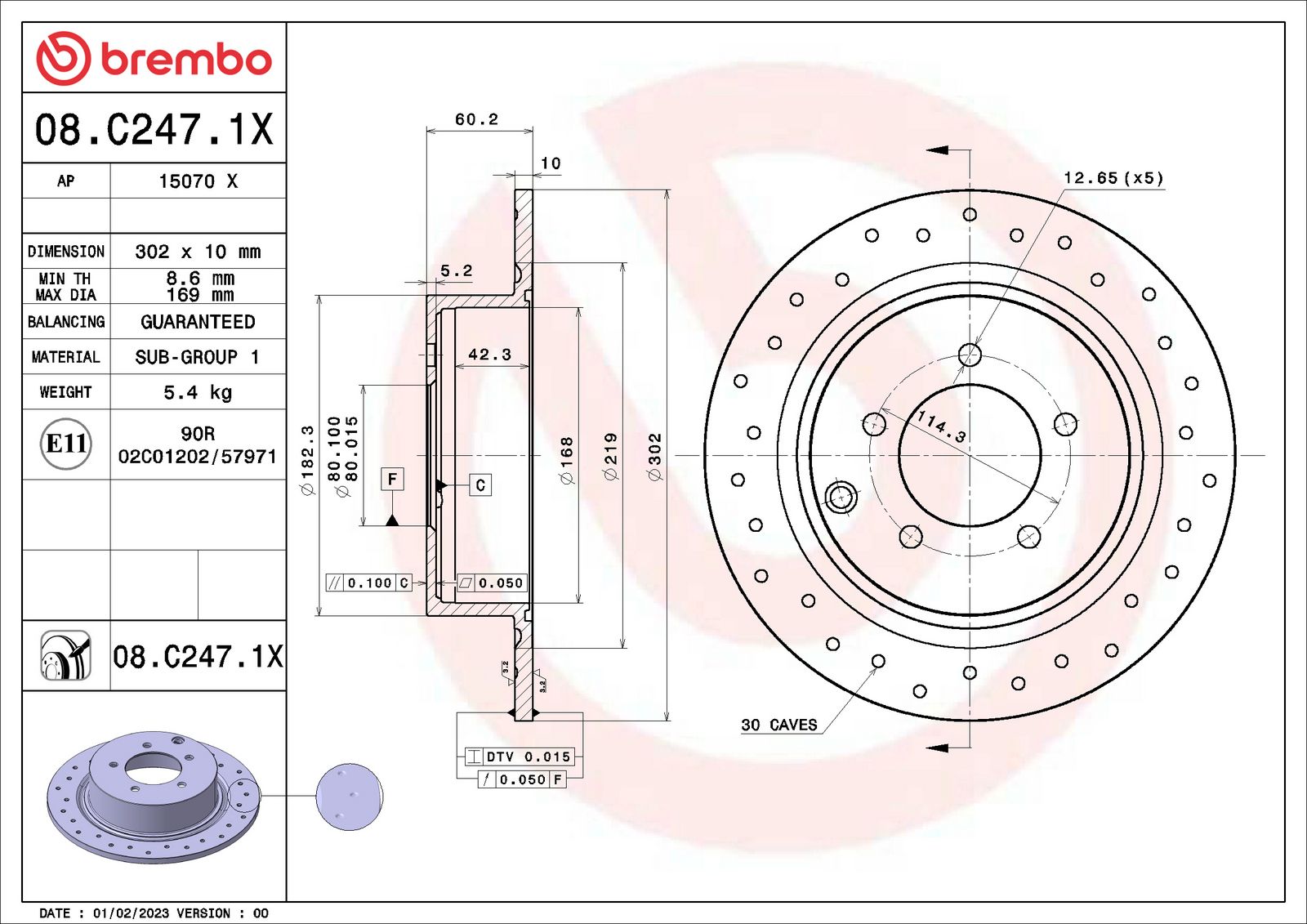 XTRA Drilled Rear Disc Brake Rotor - 08.C247.1X_01