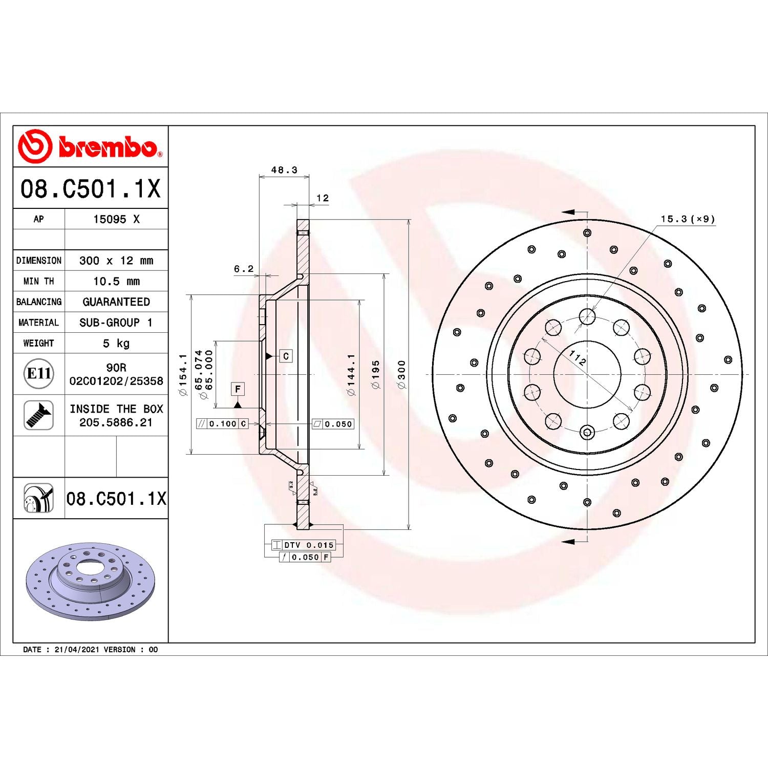XTRA Drilled Rear Disc Brake Rotor - 08.C501.1X_02