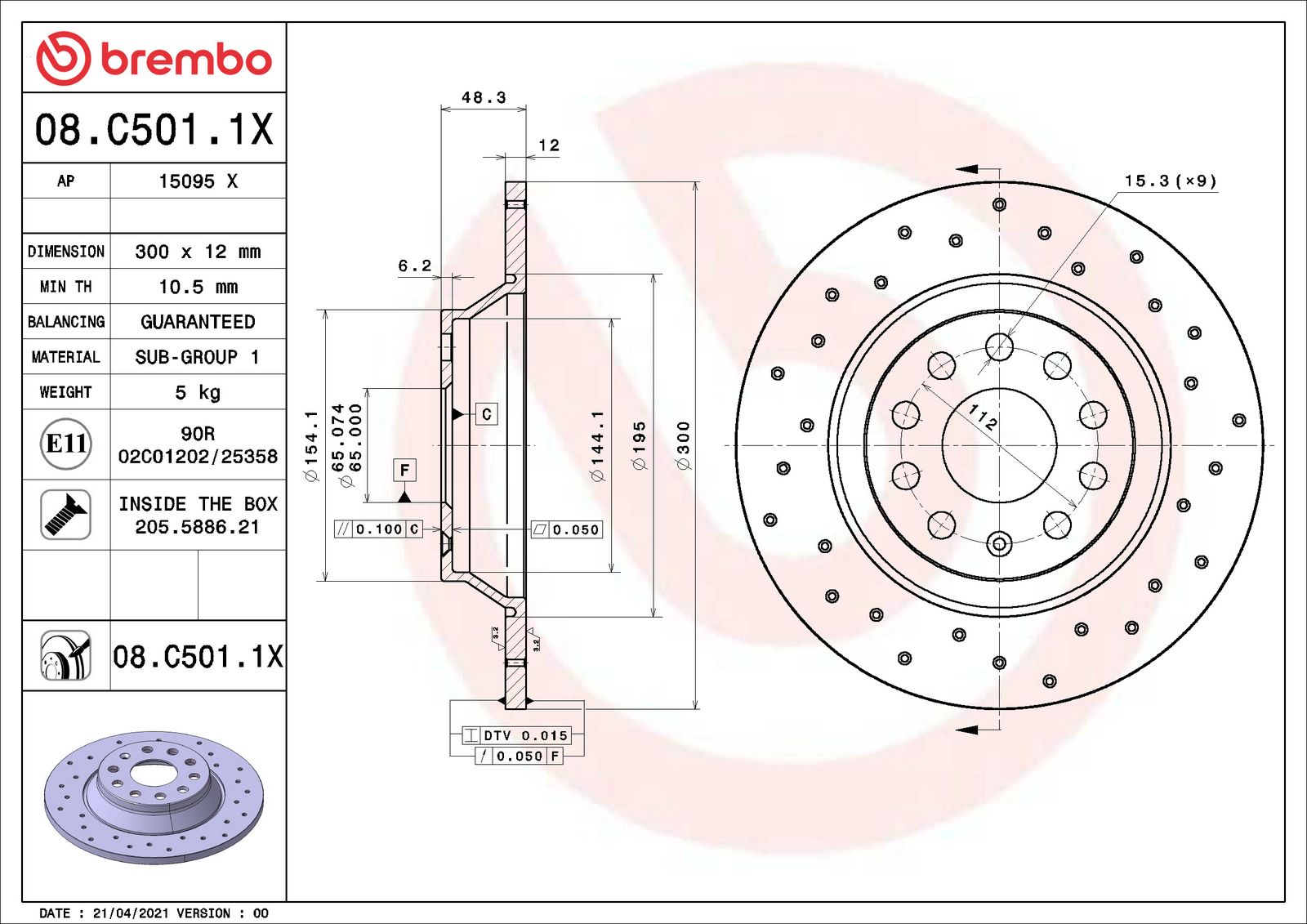 XTRA Drilled Rear Disc Brake Rotor - 08.C501.1X_01