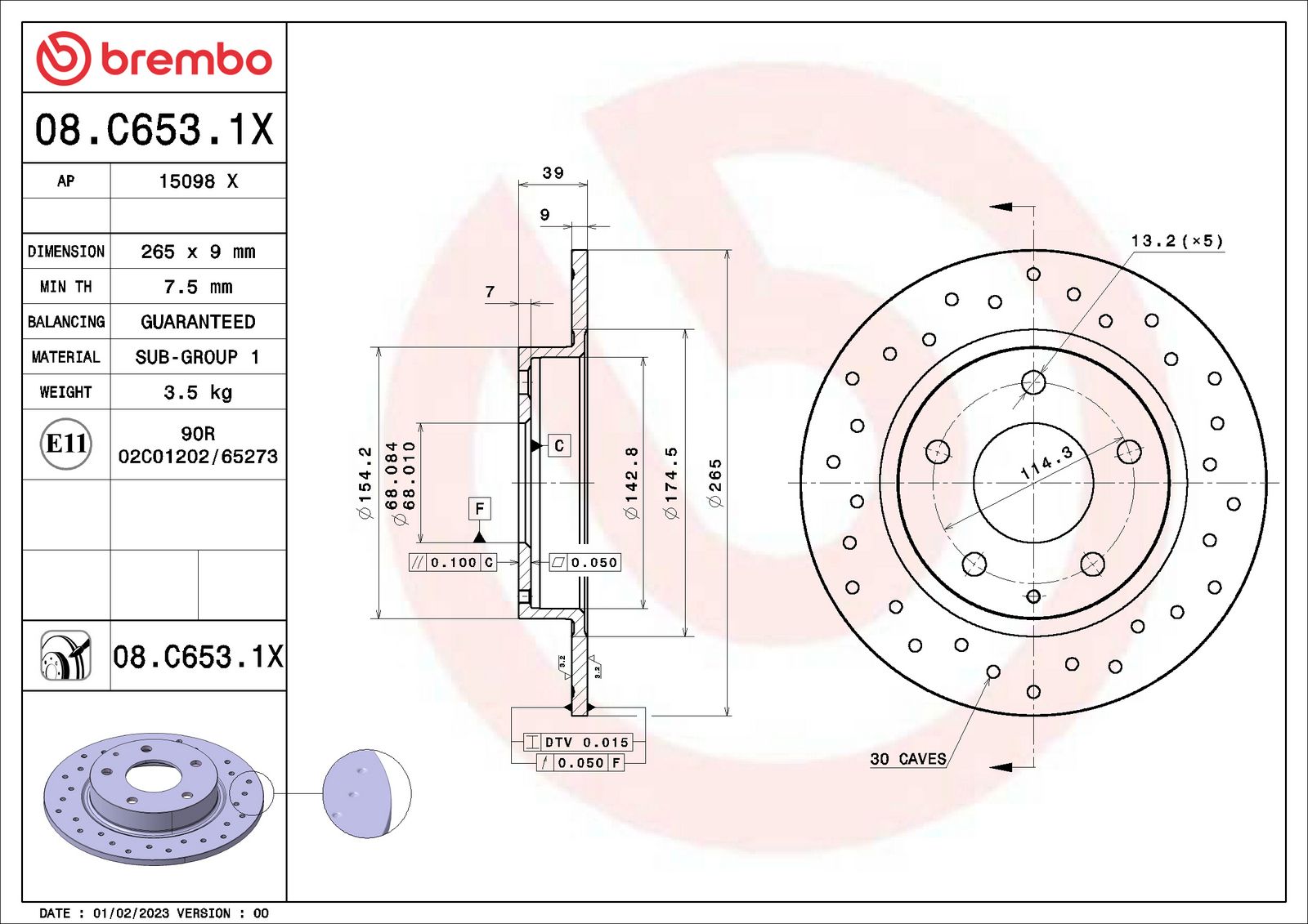XTRA Drilled Rear Disc Brake Rotor - 08.C653.1X_01