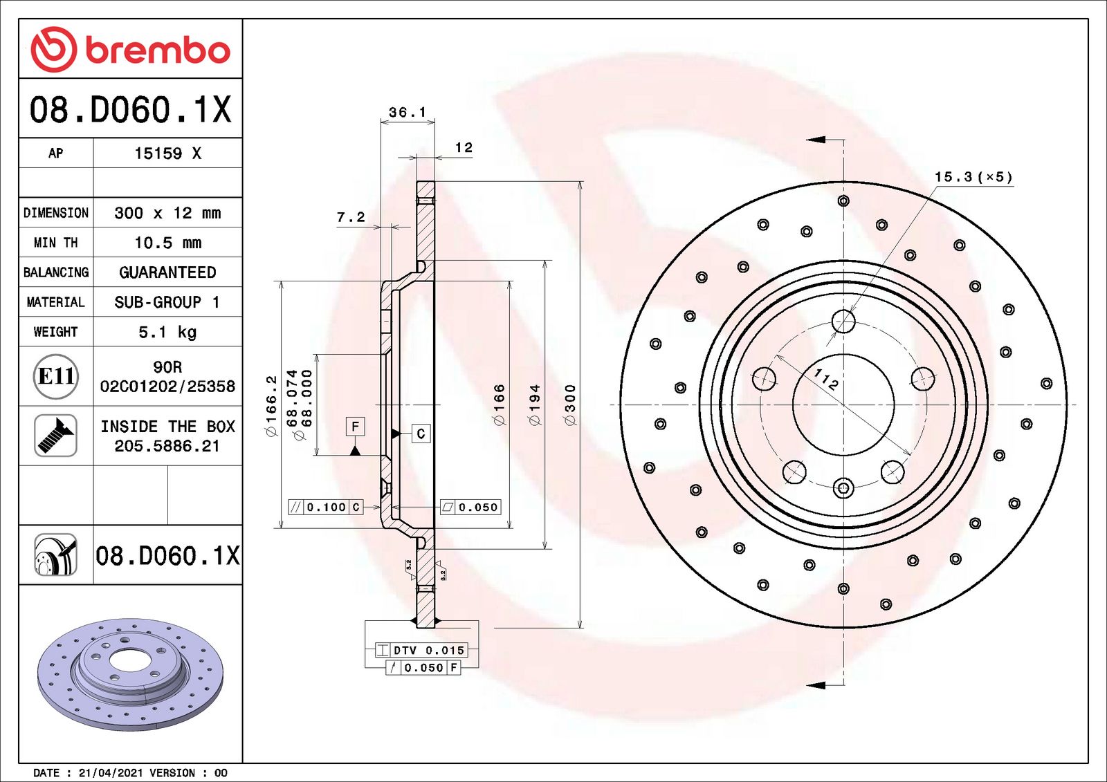 XTRA Drilled Rear Disc Brake Rotor - 08.D060.1X_01