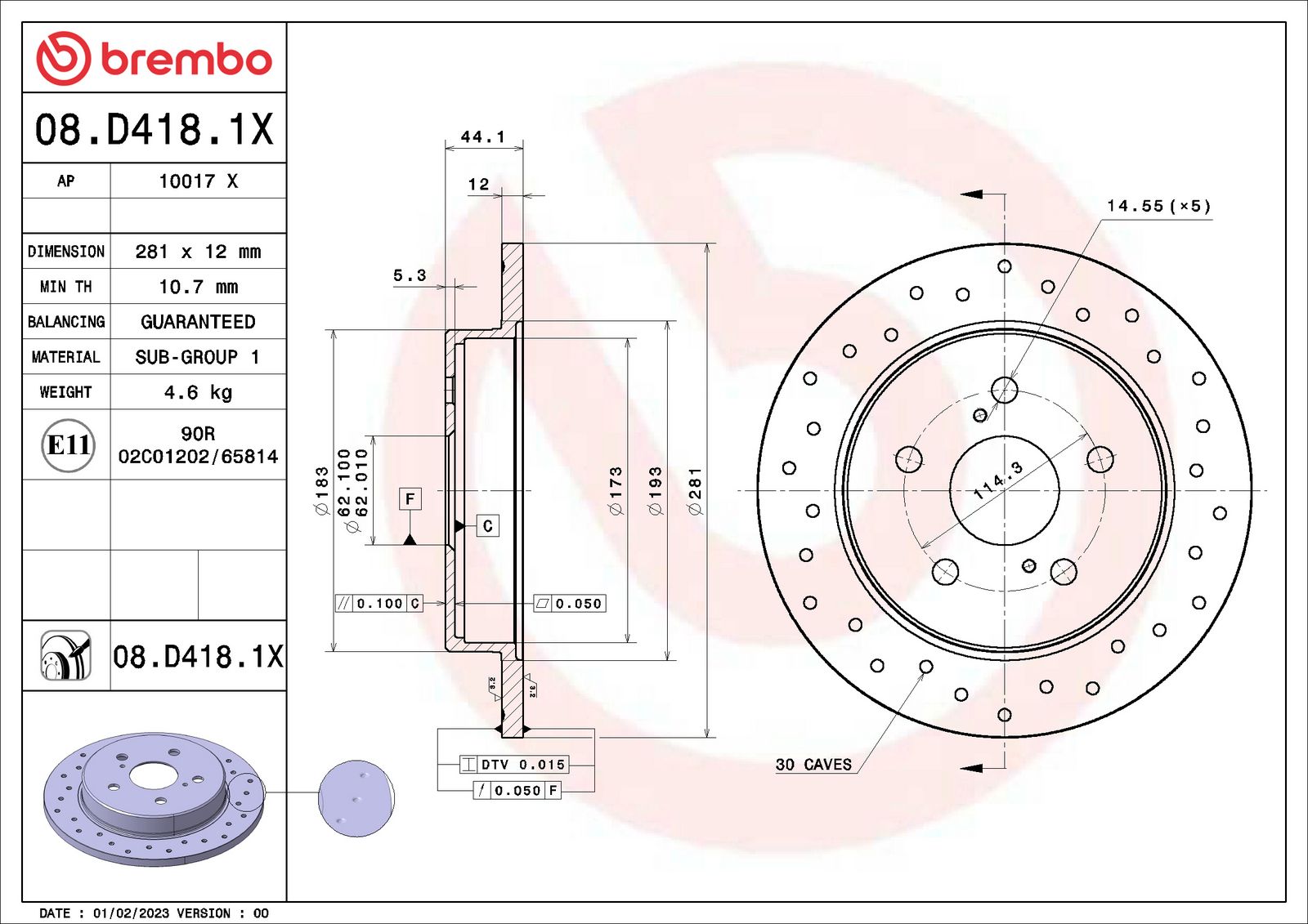XTRA Drilled Rear Disc Brake Rotor - 08.D418.1X_01