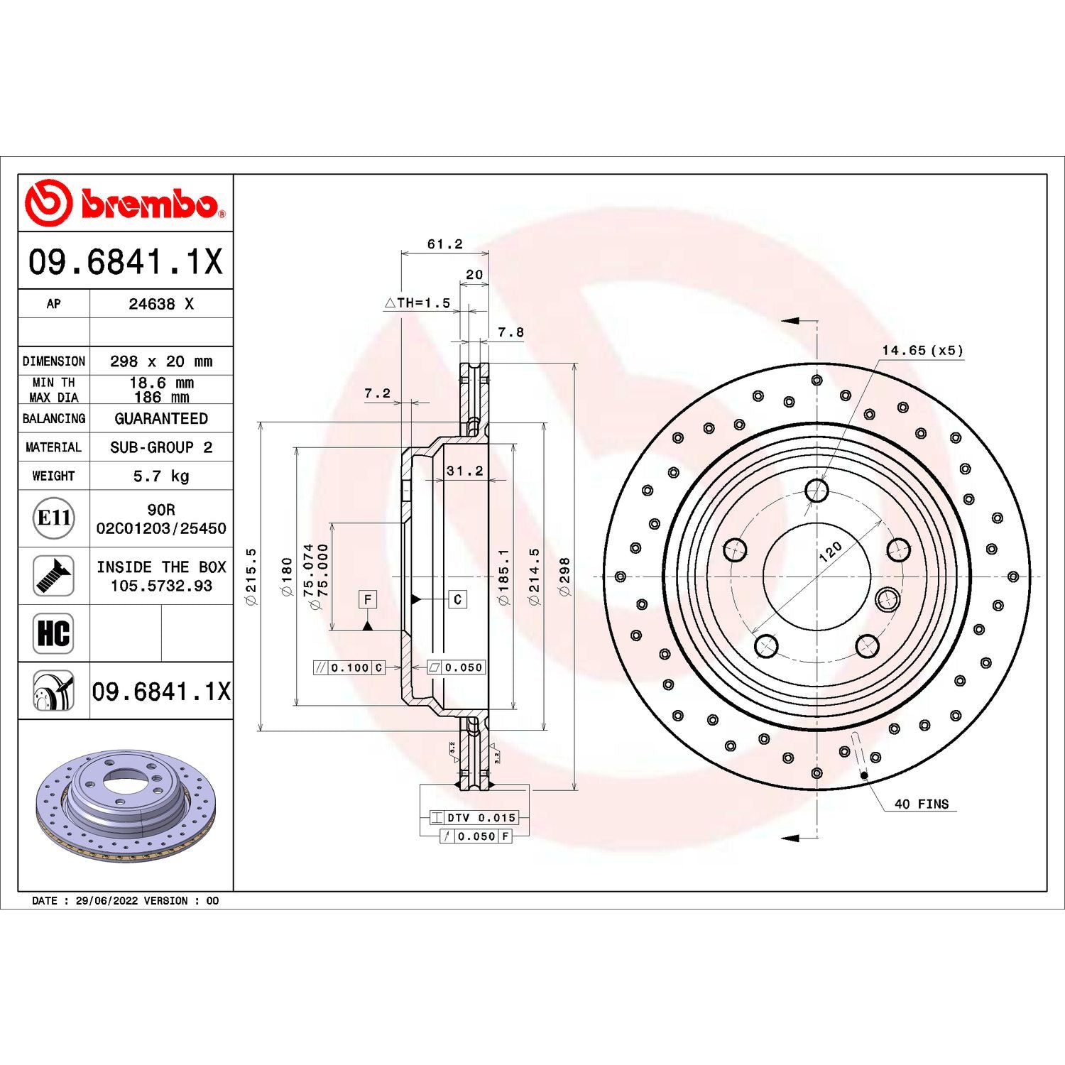 XTRA Drilled Rear Disc Brake Rotor - 09.6841.1X_02