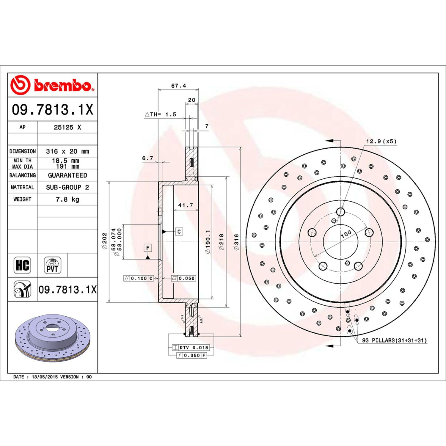 XTRA Drilled Rear Disc Brake Rotor - 09.7813.1X_06