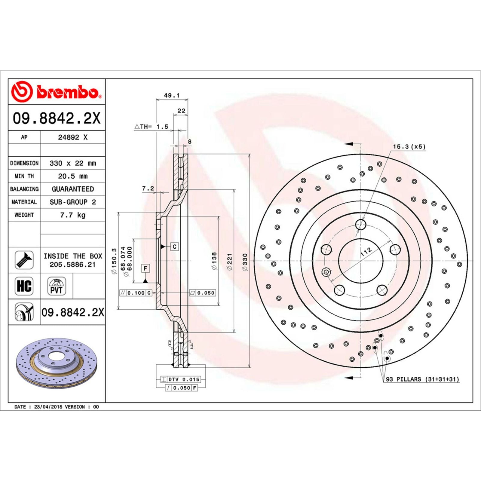 XTRA Drilled Rear Disc Brake Rotor - 09.8842.2X_06