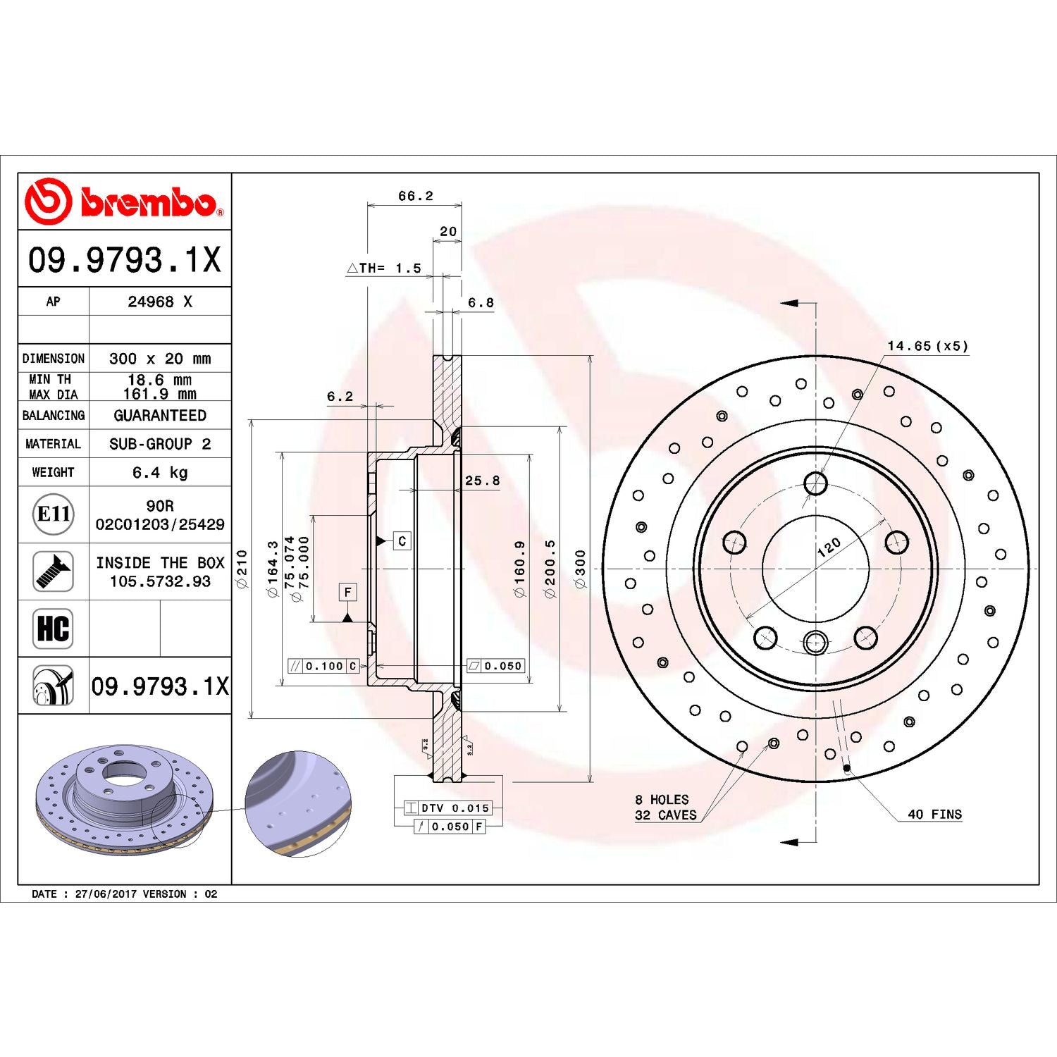 XTRA Drilled Rear Disc Brake Rotor - 09.9793.1X_05