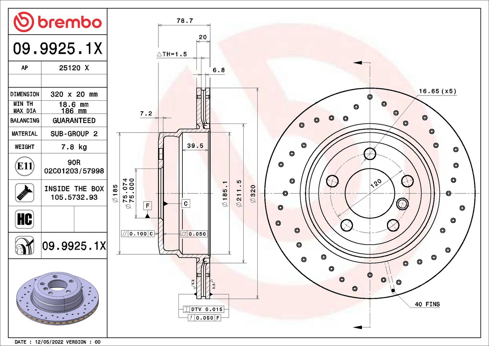 XTRA Drilled Rear Disc Brake Rotor - 09.9925.1X_01