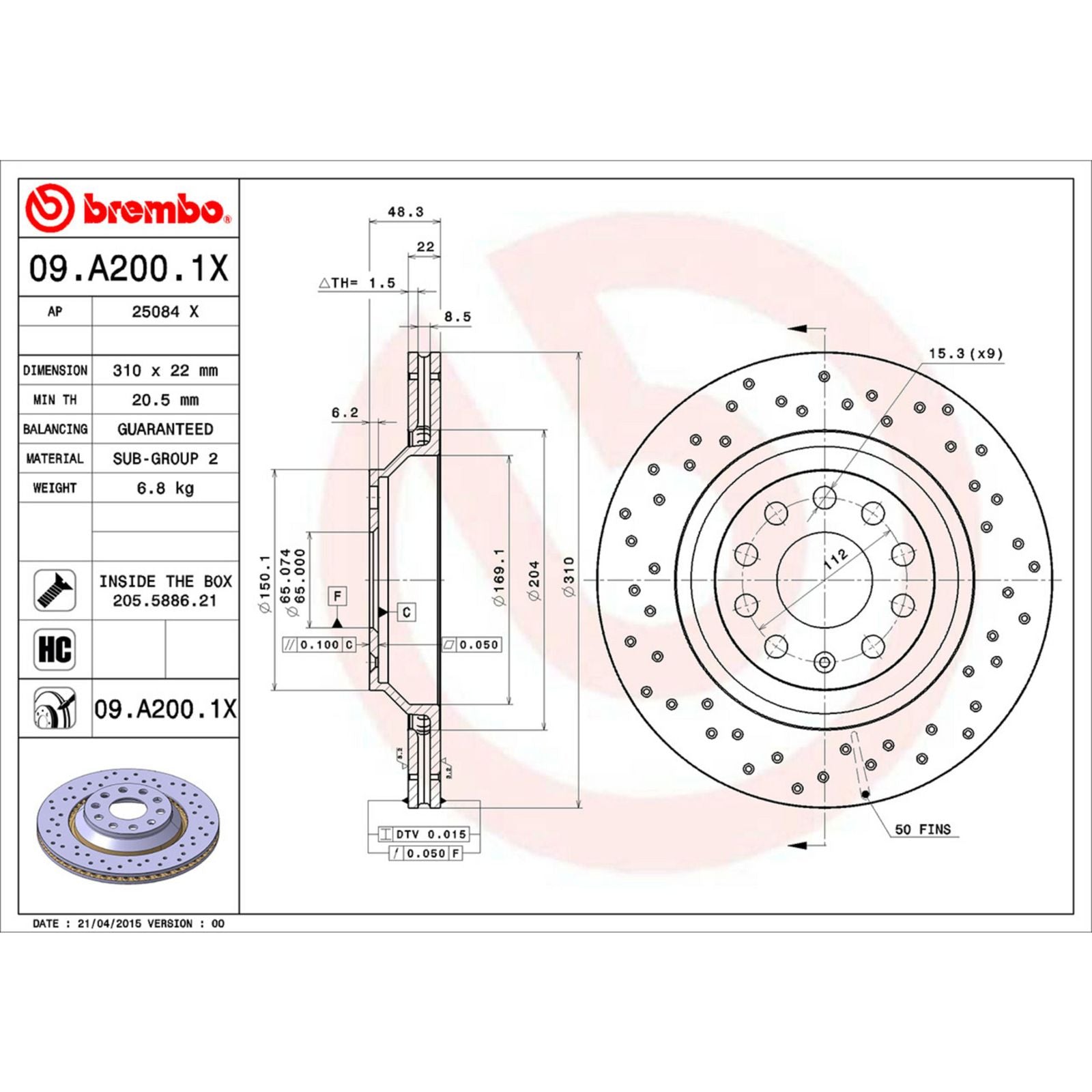 XTRA Drilled Rear Disc Brake Rotor - 09.A200.1X_07