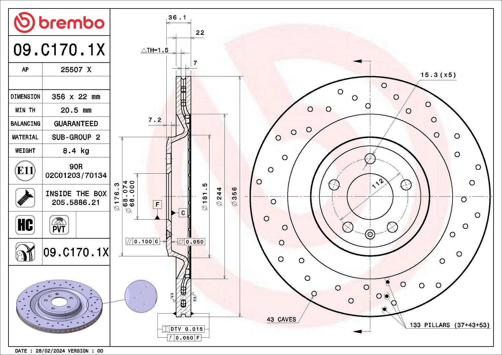 XTRA Drilled Rear Disc Brake Rotor - 09.C170.1X_01