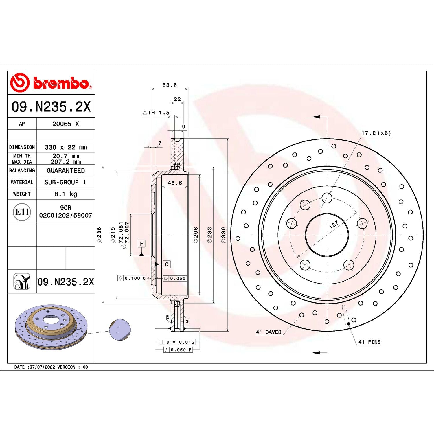 XTRA Drilled Rear Disc Brake Rotor - 09.N235.2X_02