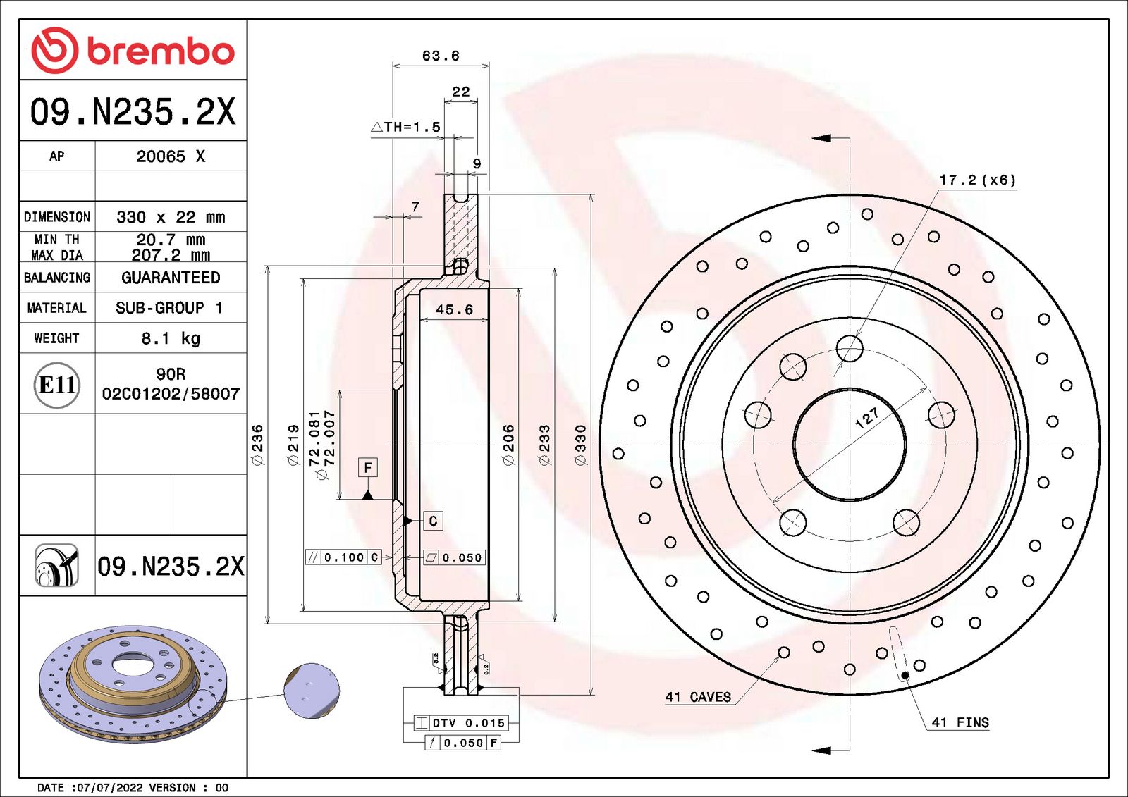 XTRA Drilled Rear Disc Brake Rotor - 09.N235.2X_01