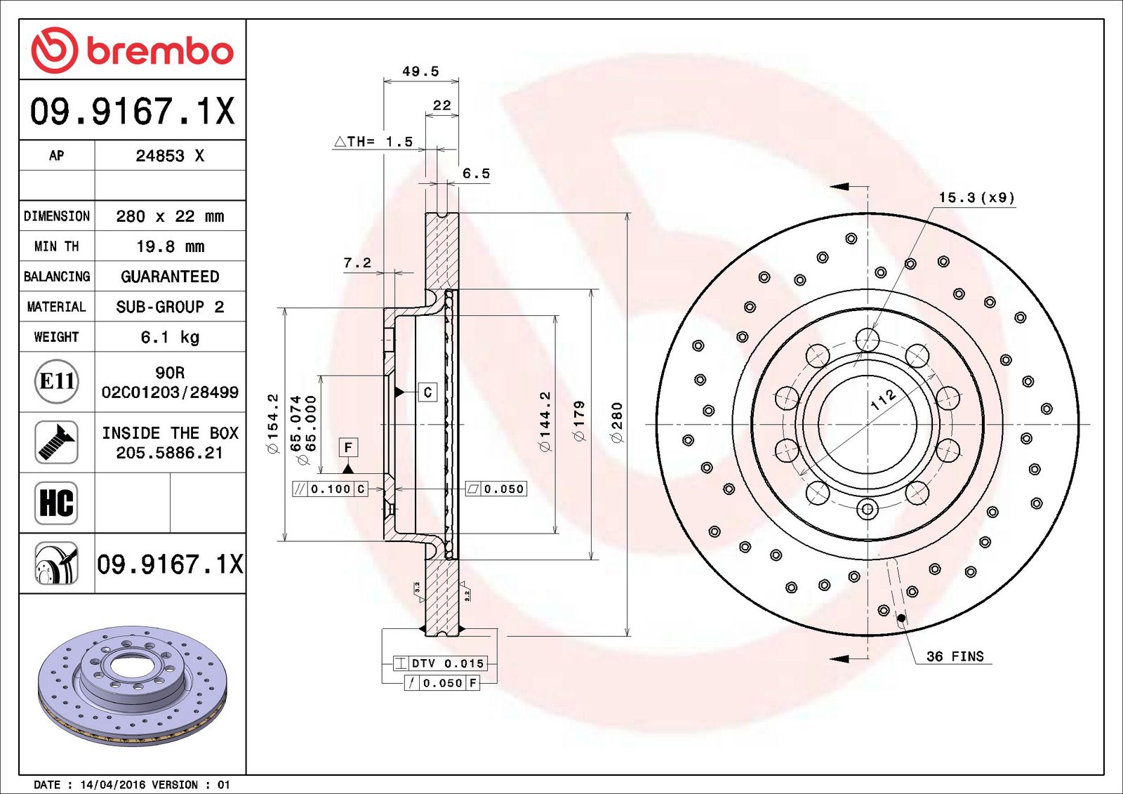 XTRA Front Disc Brake Rotor - 09.9167.1X_07