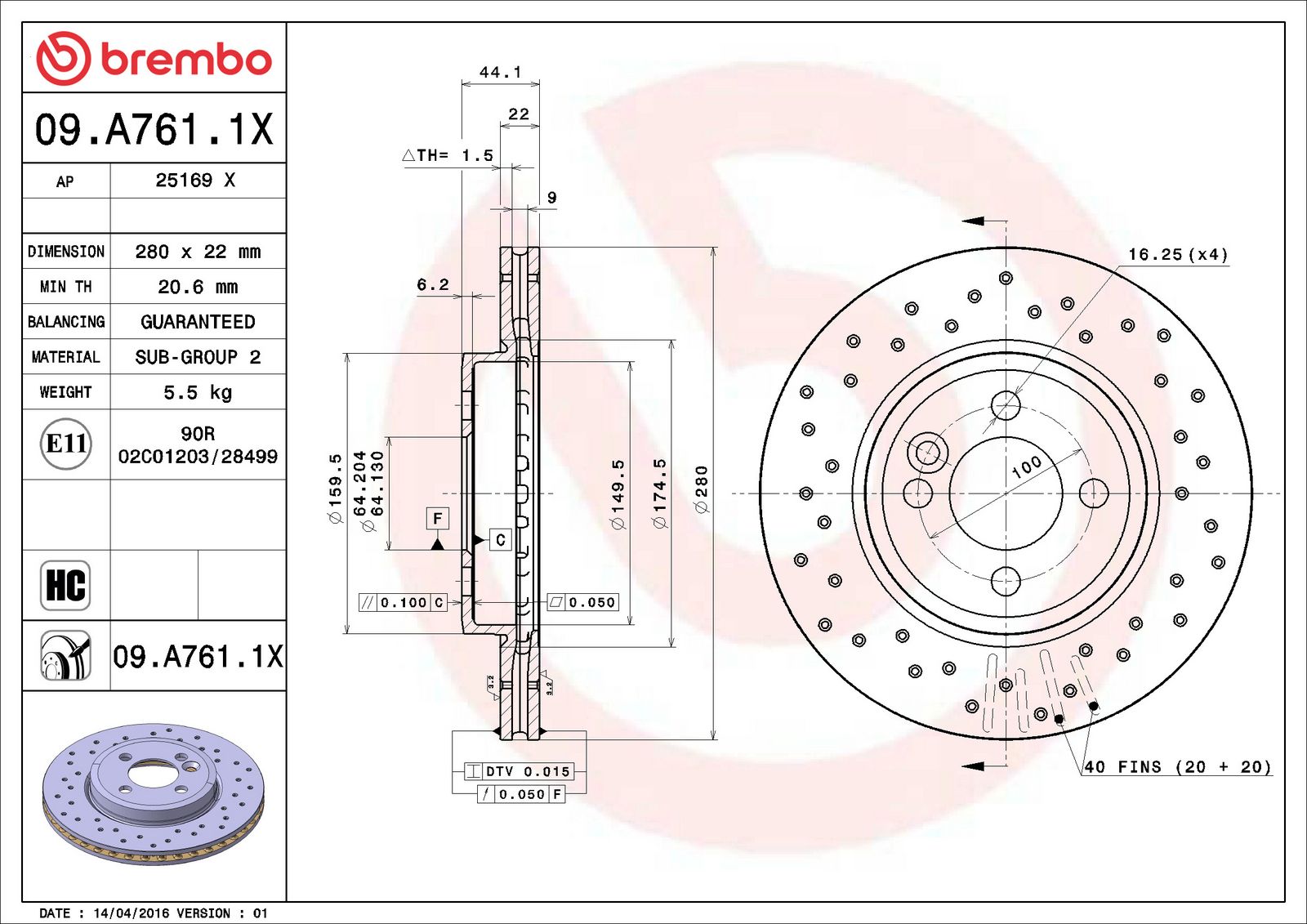 XTRA Front Disc Brake Rotor - 09.A761.1X_06