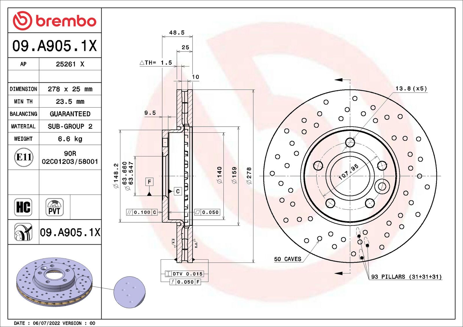 XTRA Front Disc Brake Rotor - 09.A905.1X_02