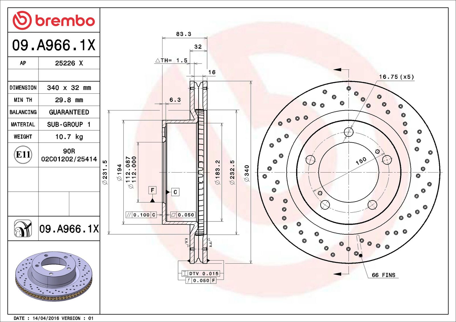 XTRA Front Disc Brake Rotor - 09.A966.1X_06