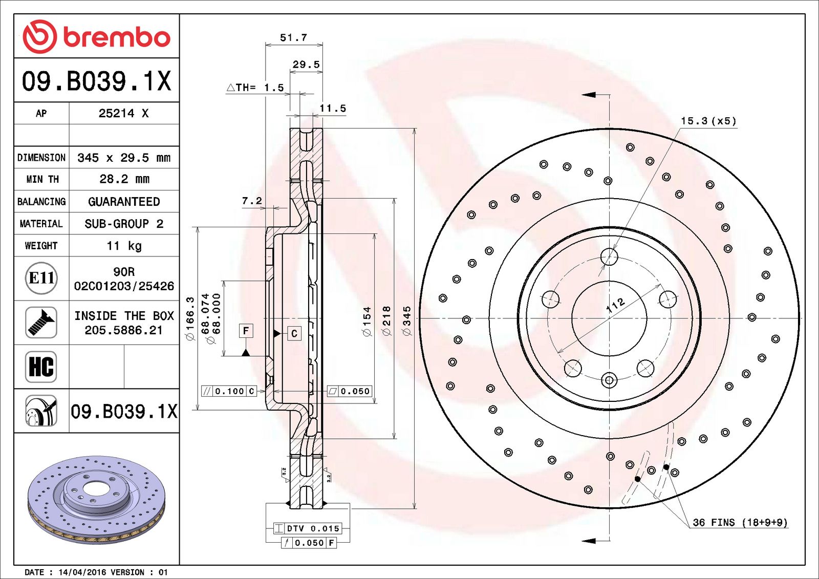 XTRA Front Disc Brake Rotor - 09.B039.1X_06