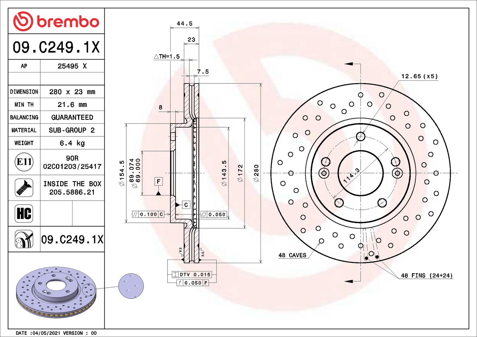 XTRA Front Disc Brake Rotor - 09.C249.1X_02