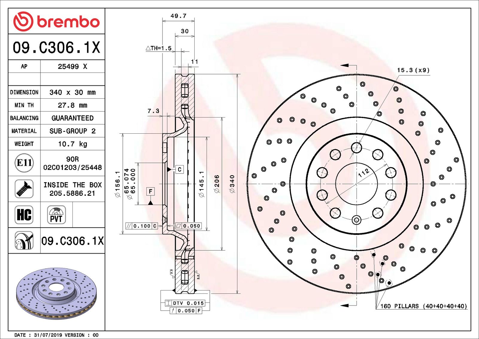 XTRA Front Disc Brake Rotor - 09.C306.1X_07