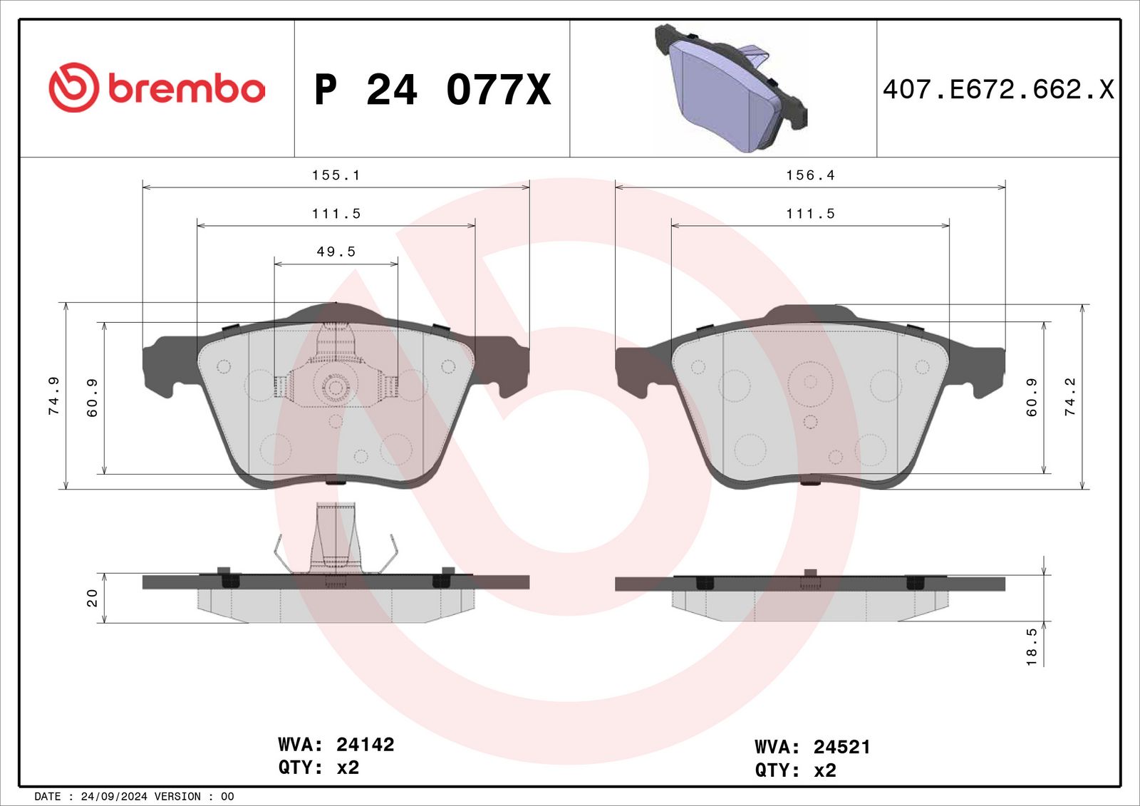 XTRA Low-Met Front Disc Brake Pad Set - P24077X_04
