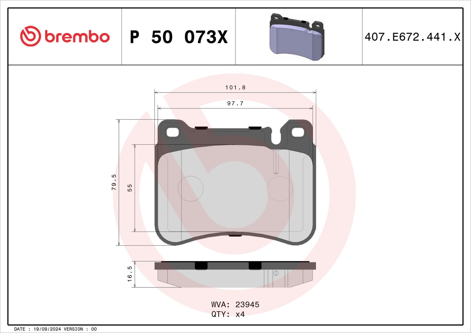 XTRA Low-Met Front Disc Brake Pad Set - P50073X_04