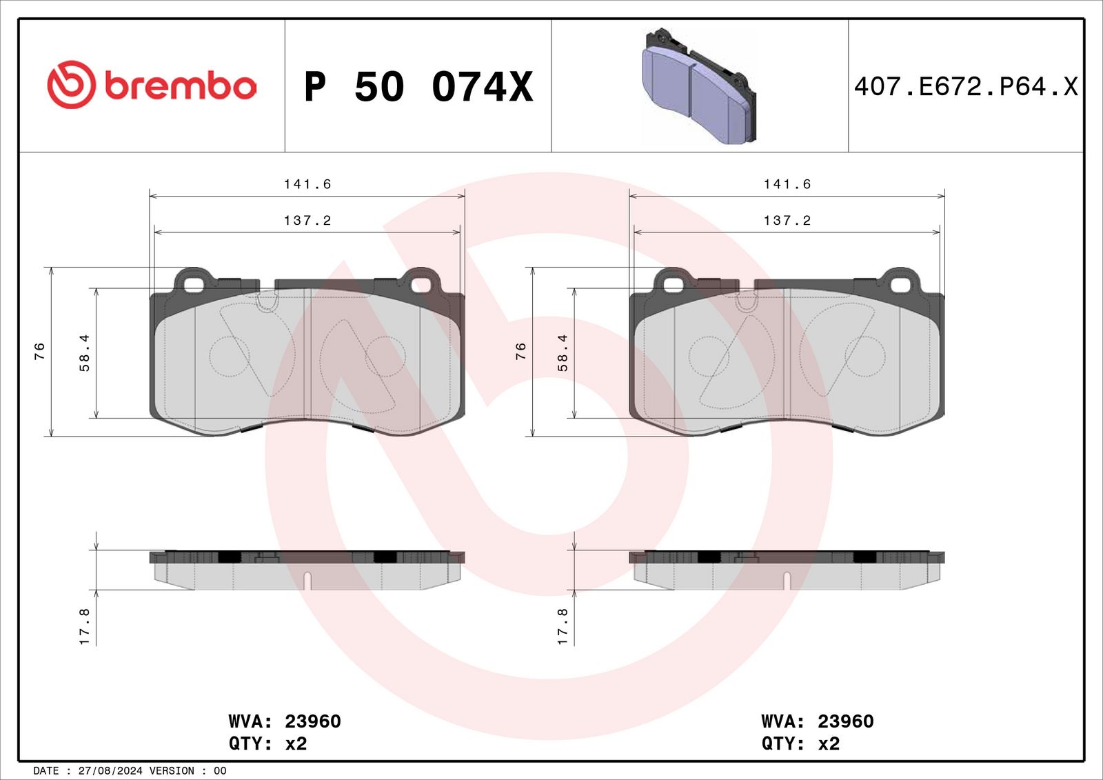 XTRA Low-Met Front Disc Brake Pad Set - P50074X_04