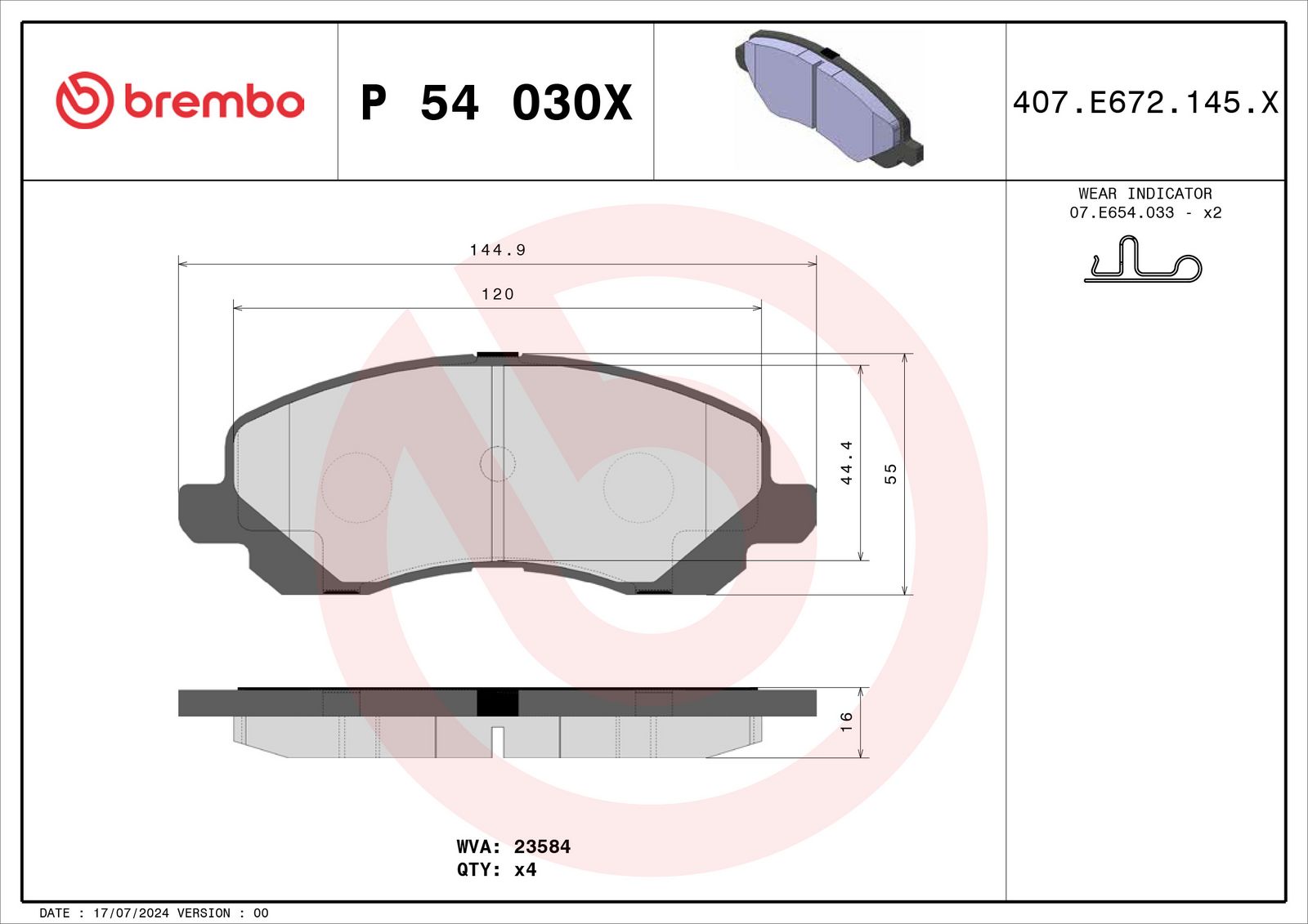 XTRA Low-Met Front Disc Brake Pad Set - P54030X_04