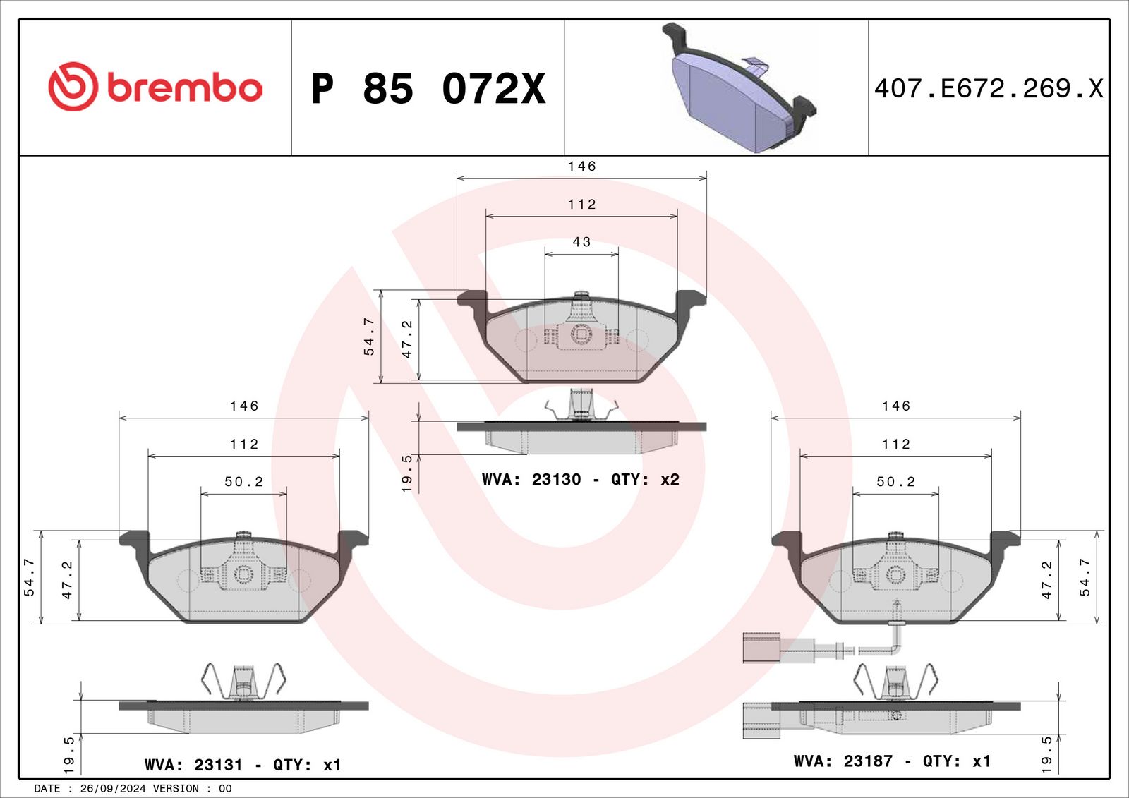 XTRA Low-Met Front Disc Brake Pad Set - P85072X_01