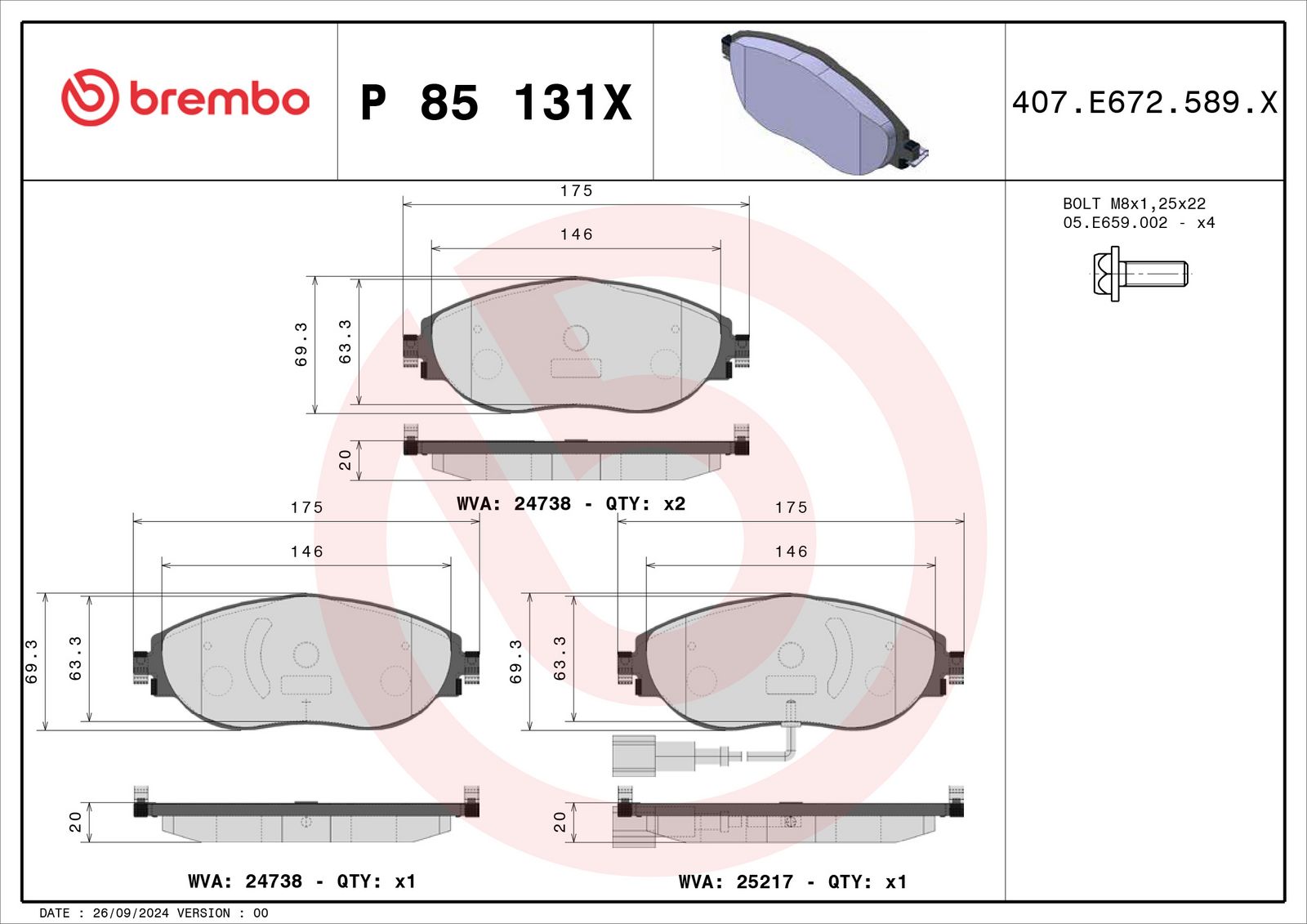 XTRA Low-Met Front Disc Brake Pad Set - P85131X_04