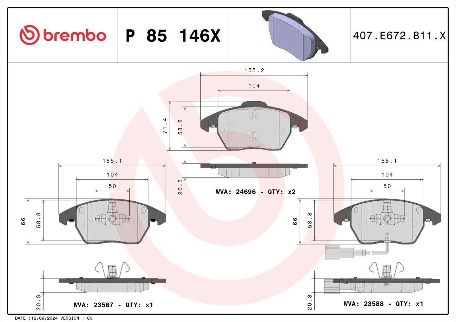 XTRA Low-Met Front Disc Brake Pad Set - P85146X_04
