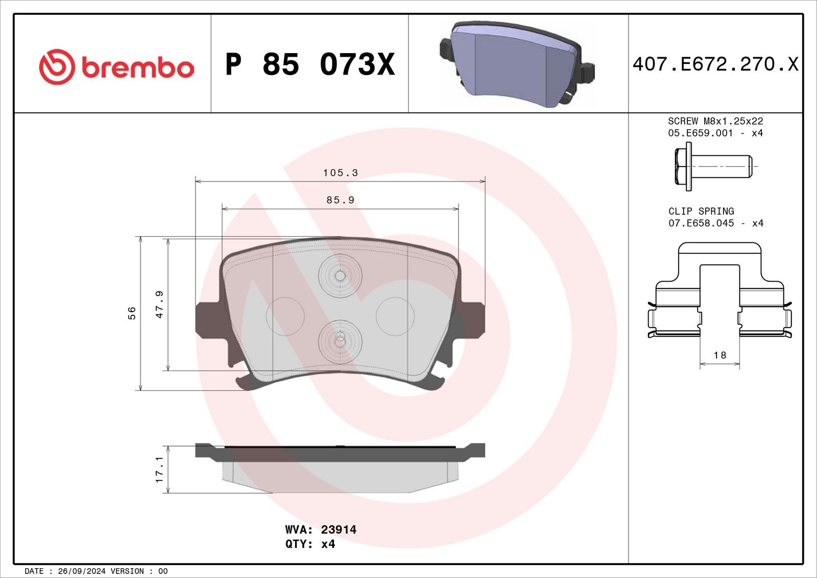 XTRA Low-Met Rear Disc Brake Pad Set - P85073X_04