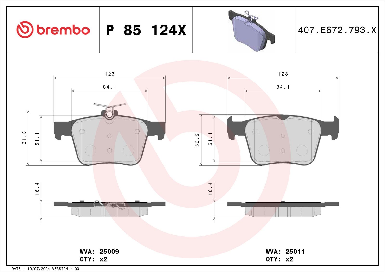XTRA Low-Met Rear Disc Brake Pad Set - P85124X_01