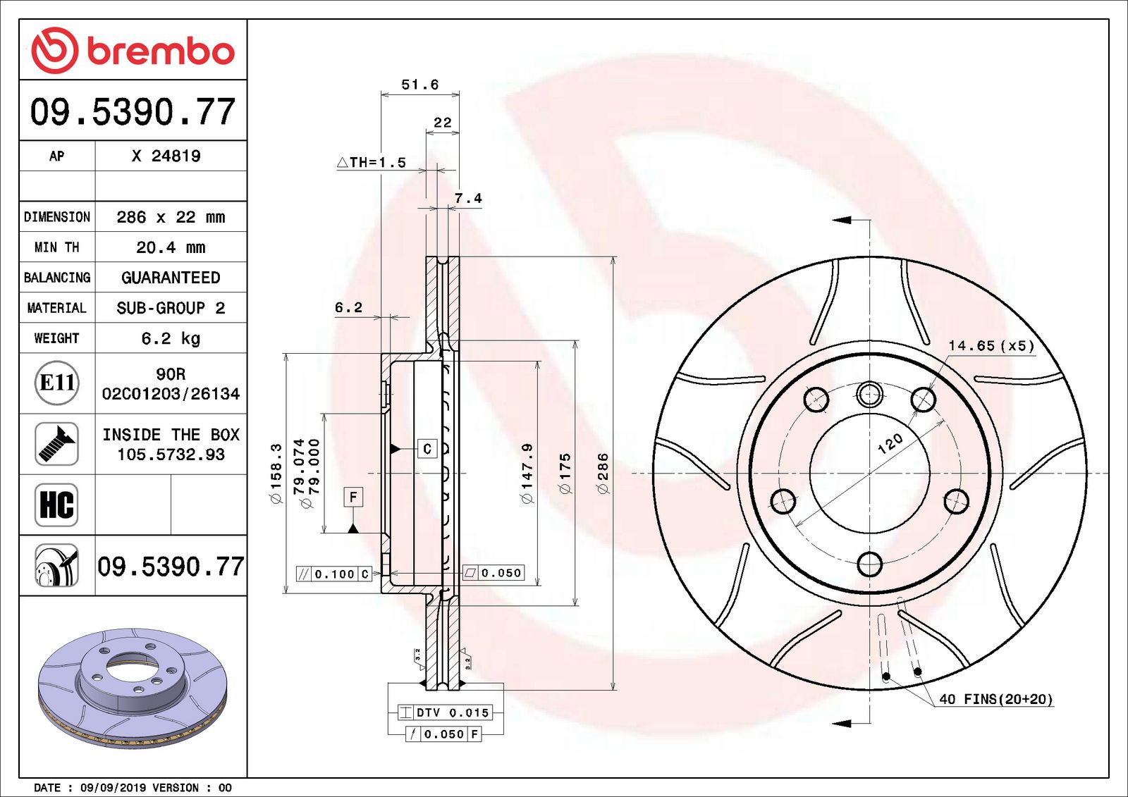 XTRA Max Slotted Front Disc Brake Rotor - 09.5390.77_02