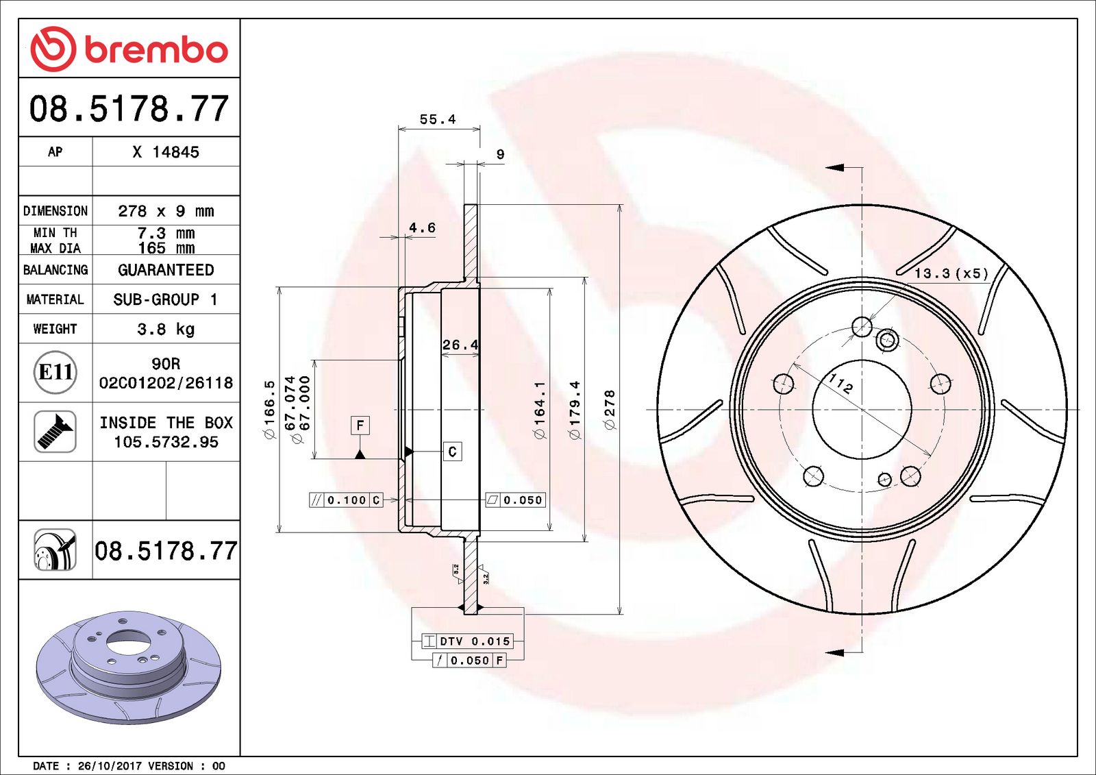 XTRA Max Slotted Rear Disc Brake Rotor - 08.5178.77_01