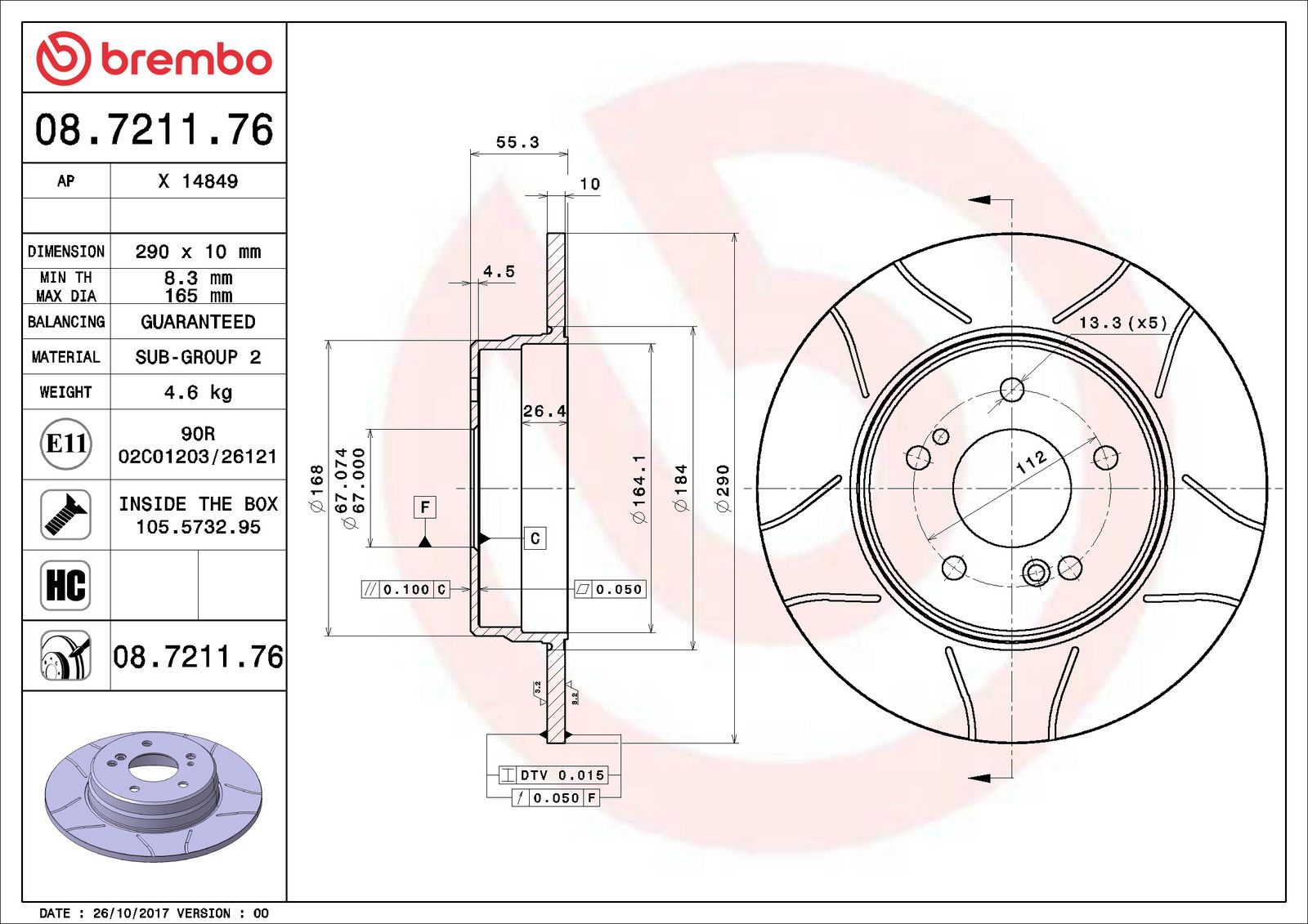 XTRA Max Slotted Rear Disc Brake Rotor - 08.7211.76_01