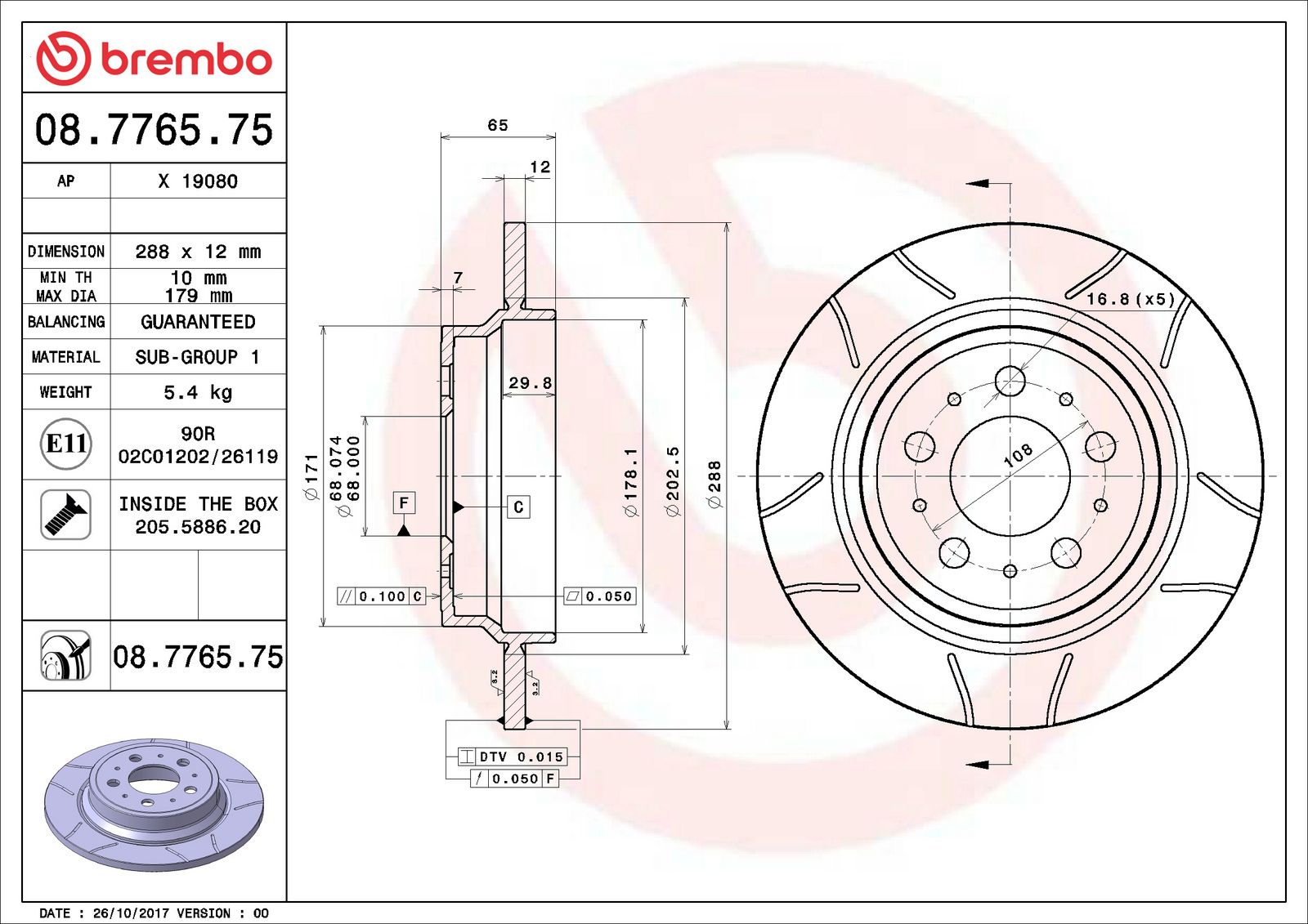 XTRA Max Slotted Rear Disc Brake Rotor - 08.7765.75_02