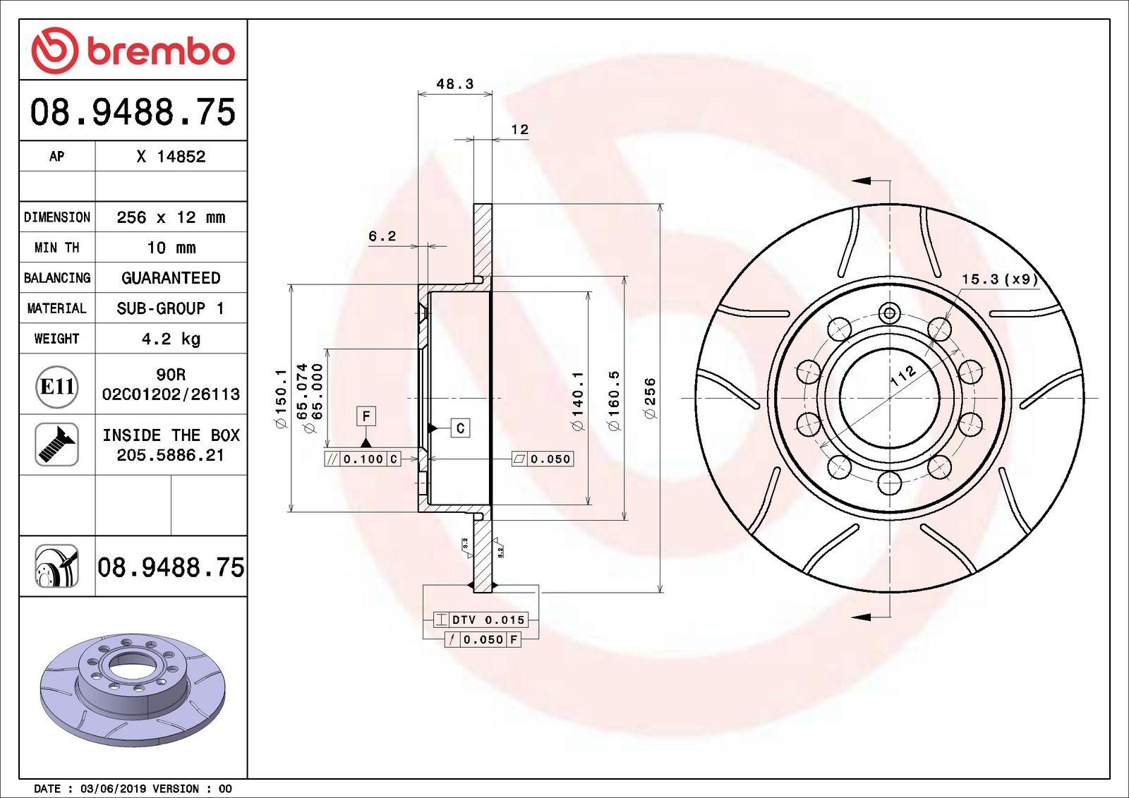 XTRA Max Slotted Rear Disc Brake Rotor - 08.9488.75_01