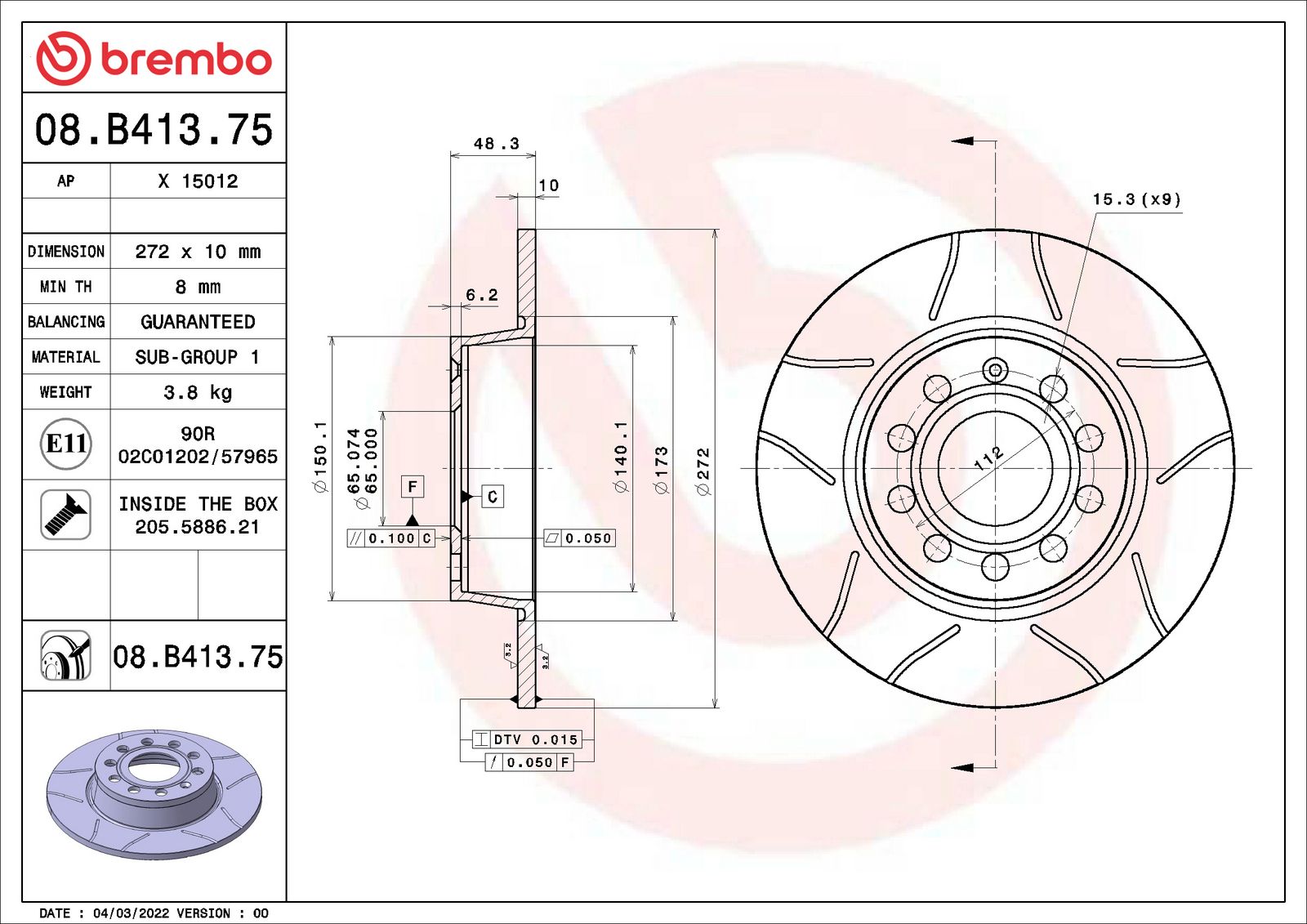 XTRA Max Slotted Rear Disc Brake Rotor - 08.B413.75_01