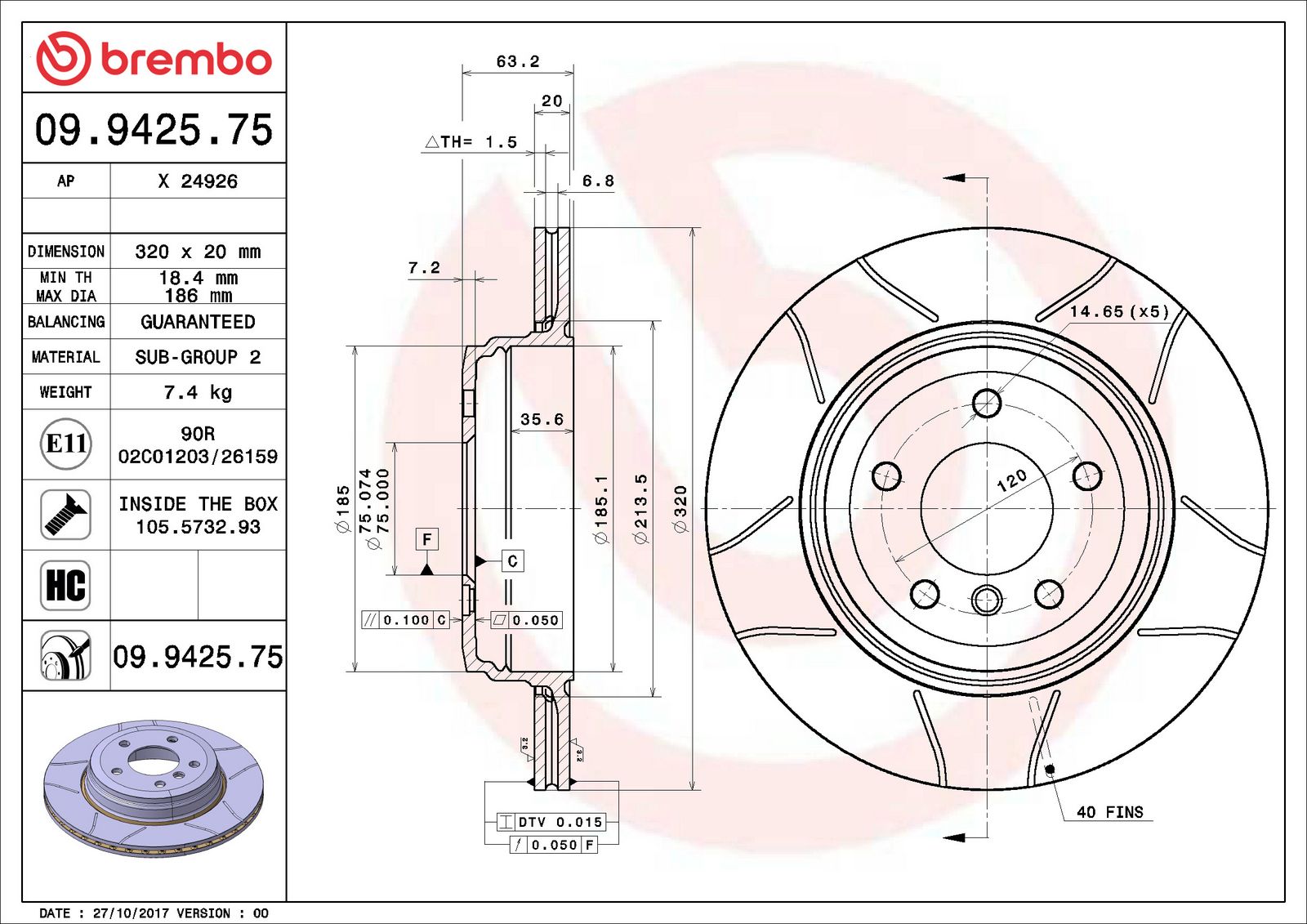 XTRA Max Slotted Rear Disc Brake Rotor - 09.9425.75_01