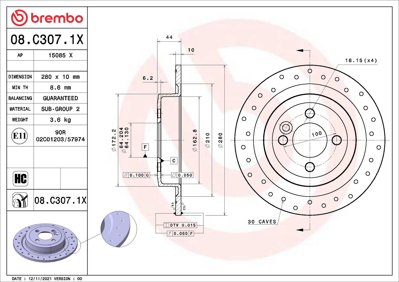 XTRA Rear Disc Brake Rotor - 08.C307.1X_02