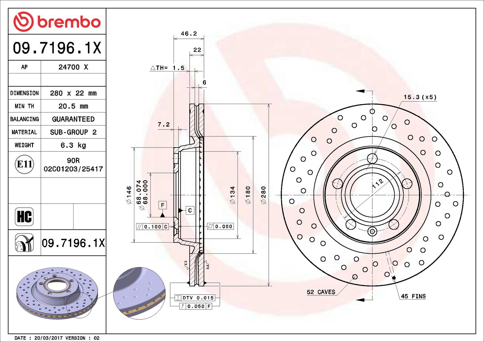 XTRA Rear Disc Brake Rotor - 09.7196.1X_06
